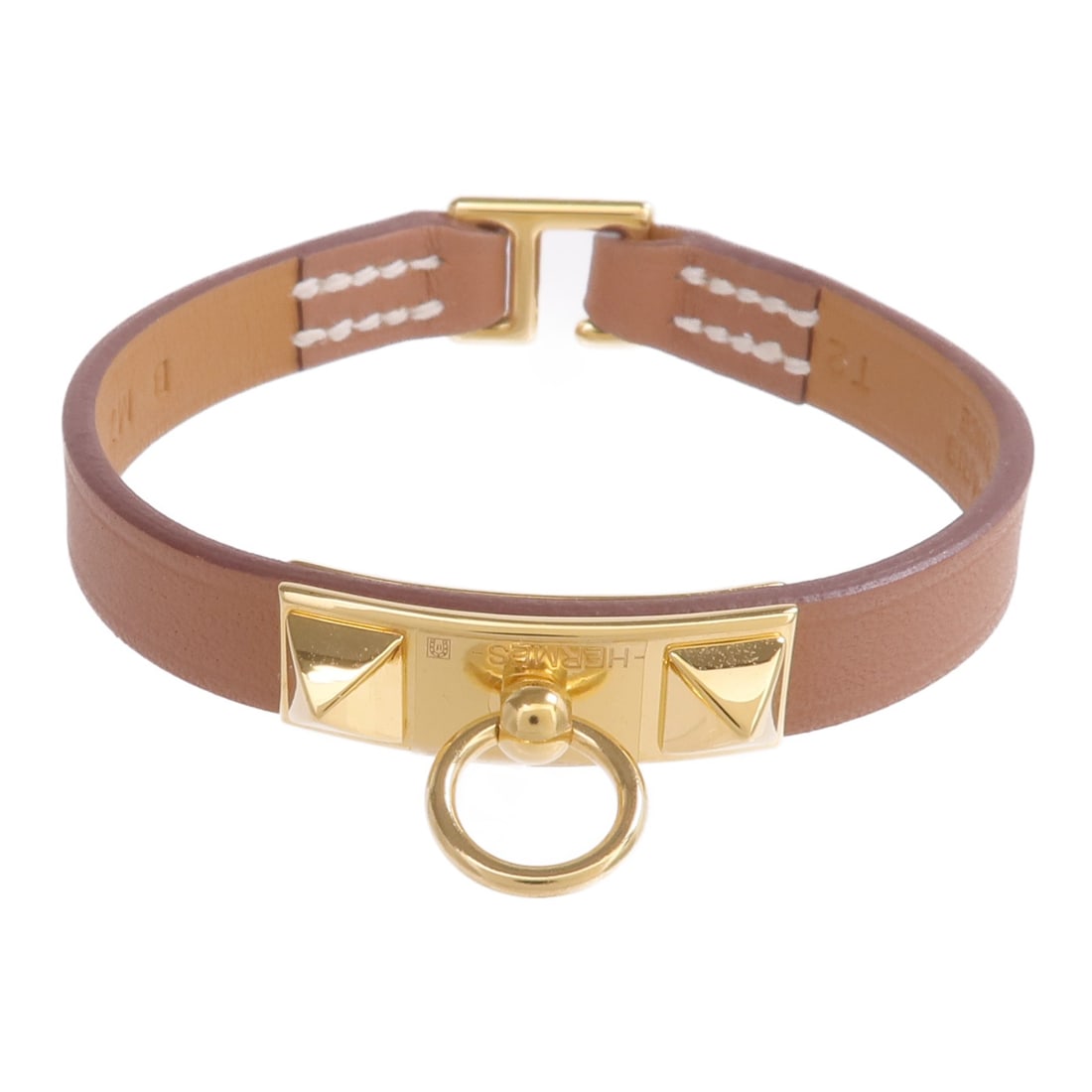 Mini Rivale Brown Swift Leather Bracelet with Gold Hardware by Hermes: Mini Rivale Brown Swift Leather Bracelet with Gold Hardware by Hermes This Hermes Mini Rivale Bracelet features brown Swift leather and gold-tone hardware, offering a stylish accessory for women. Made