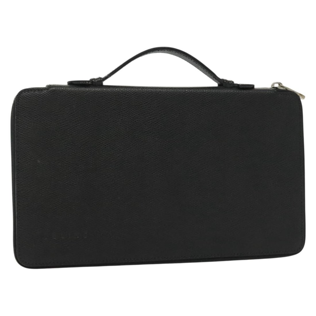 CELINE Black Leather Travel Case Silver Accents Auth MC97 Italy: CELINE Black Leather Travel Case Silver Accents Auth MC97 Italy This Celine Travel Case is crafted from premium leather and features a sleek black and silver color palette. With approximate dimensions