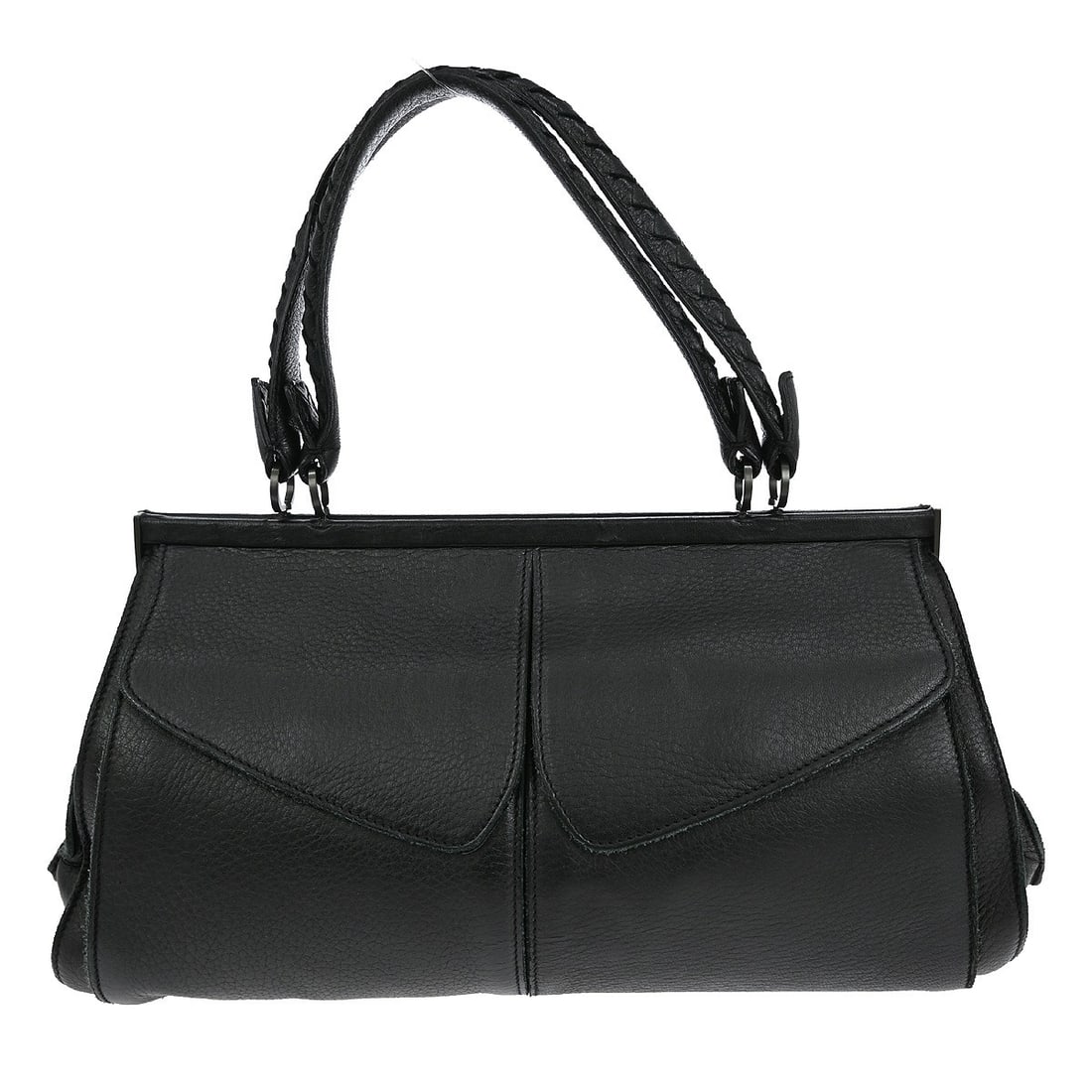 Black Leather Intrecciato Medium Top Handle Bag by Bottega Veneta 116400 V1746 8175: Black Leather Intrecciato Medium Top Handle Bag by Bottega Veneta 116400 V1746 8175 This Bottega Veneta Intrecciato handbag features a signature woven leather design in classic black. It is a medium-s