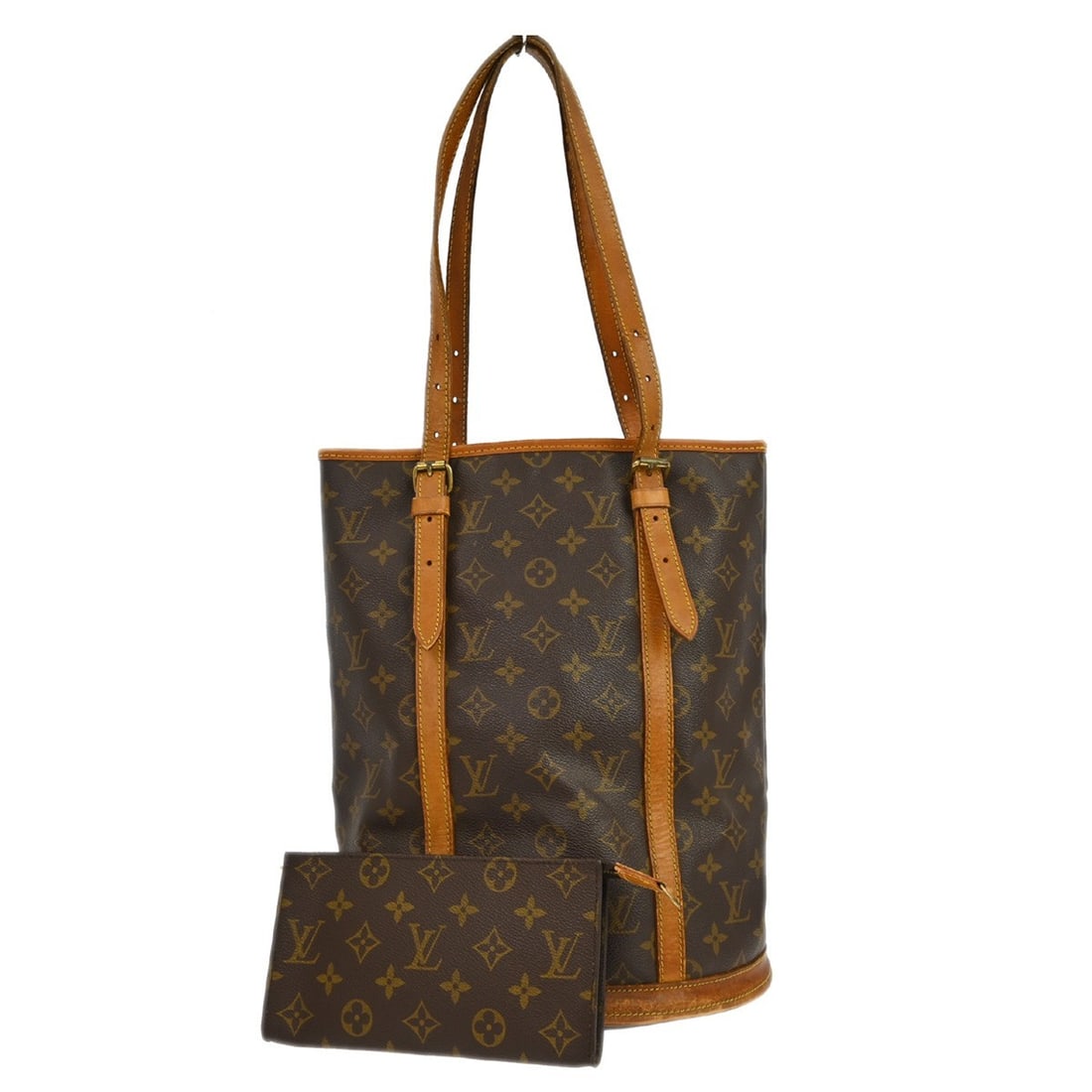 Louis Vuitton Monogram Canvas Bucket GM Shoulder Tote M42236: Louis Vuitton Monogram Canvas Bucket GM Shoulder Tote M42236 This Louis Vuitton Monogram Bucket GM tote bag features the iconic monogram canvas exterior with brown leather shoulder straps and beige le
