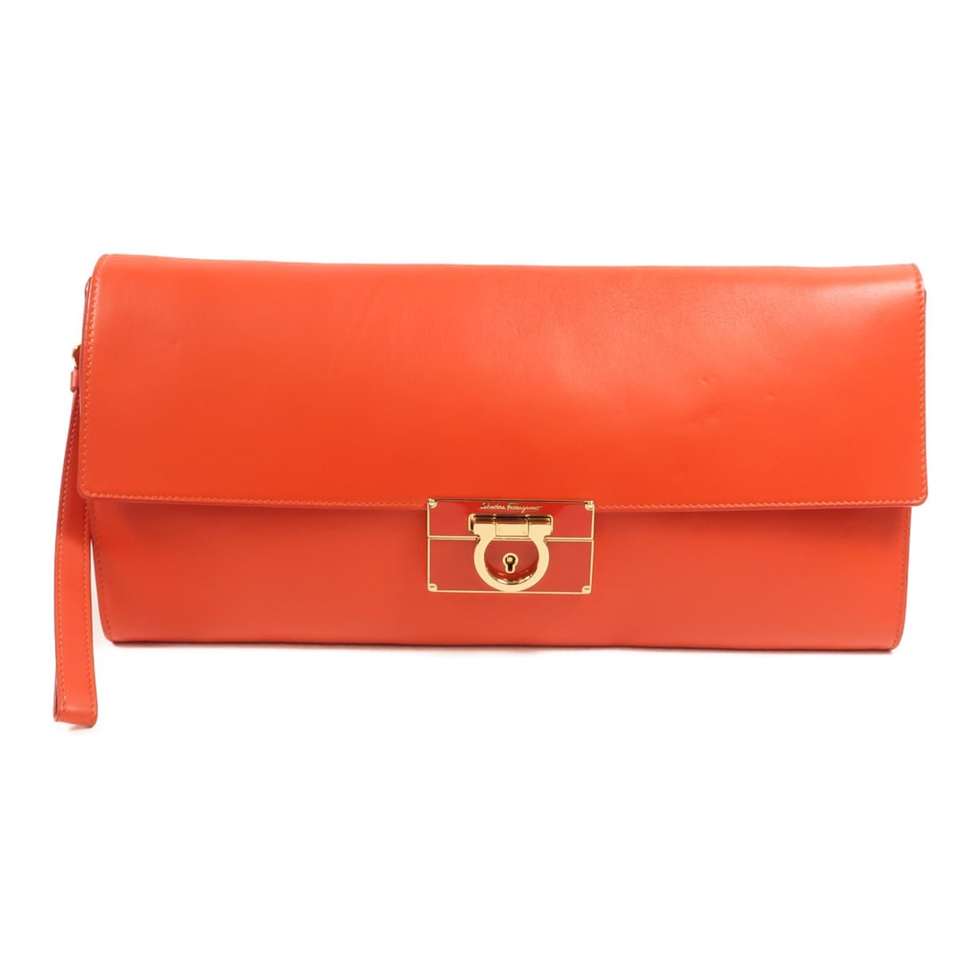 Red Calfskin Leather Clutch by Salvatore Ferragamo with Gold Tone Hardware (1 of 16)