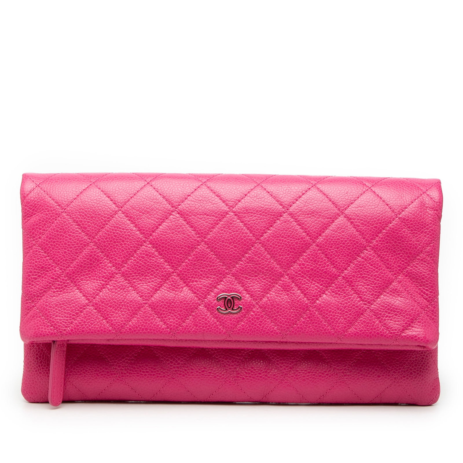Chanel Caviar Leather Foldover Clutch with Quilted CC Design Pink (1 of 8)