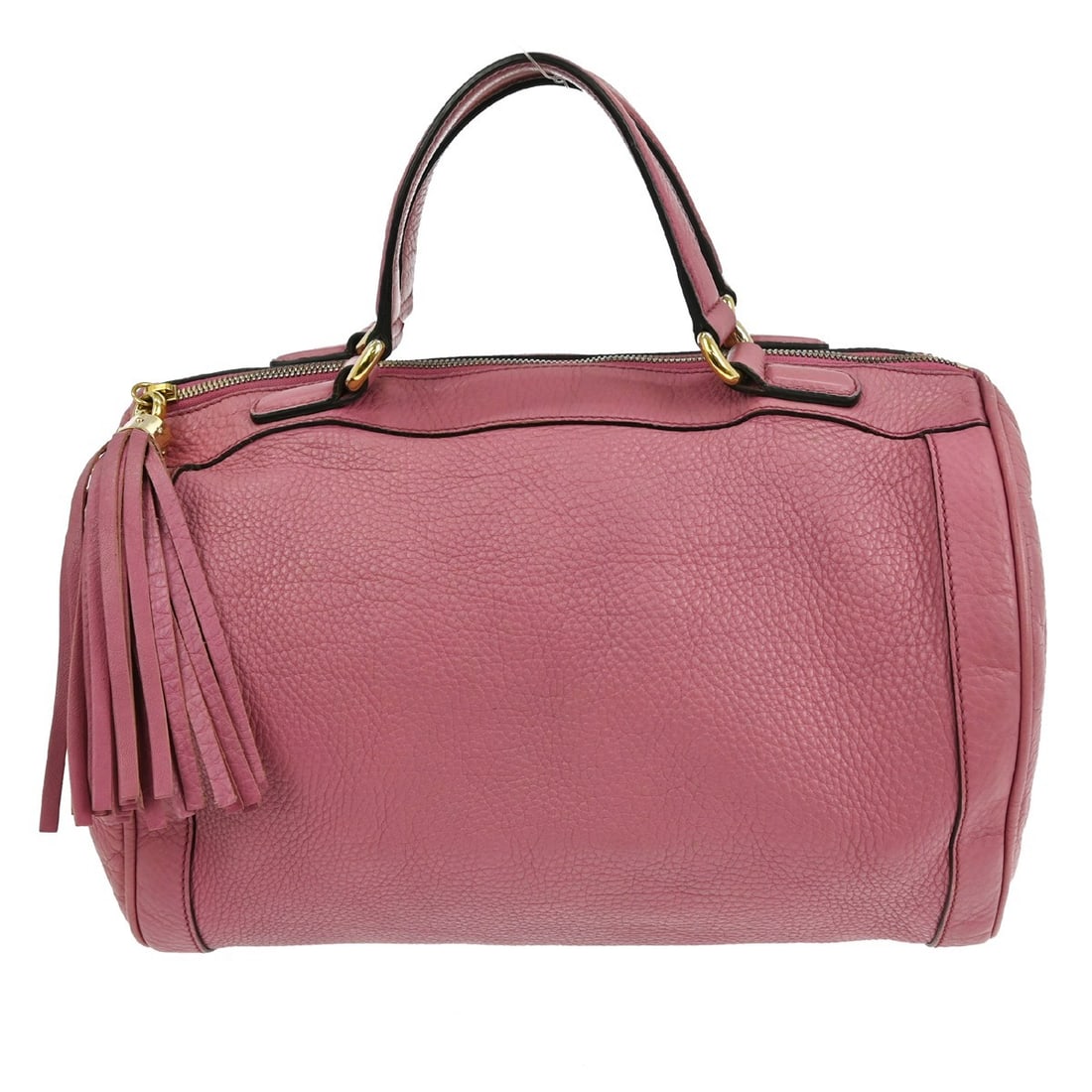 Gucci Soho Medium Pink Leather Top Handle Bag 282302 493075: Gucci Soho Medium Pink Leather Top Handle Bag 282302 493075 This Gucci Soho Interlocking handbag features a pink leather exterior with beige double leather handles and a medium-sized top handle design