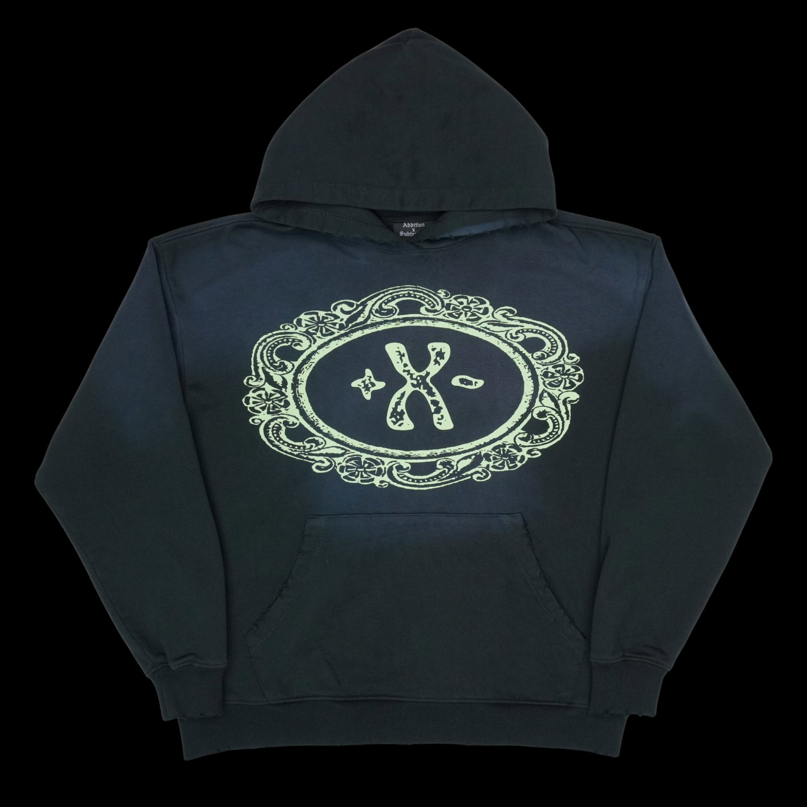 Medium Black Hoodie with Nothing Is Real Design by Addition By Subtraction: Medium Black Hoodie with Nothing Is Real Design by Addition By Subtraction This black hoodie features the "Nothing Is Real" design from Addition By Subtraction. It is crafted for comfortable wear and 