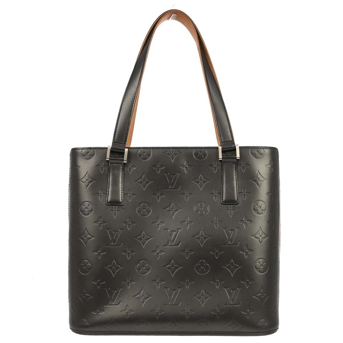 Louis Vuitton Stockton Monogram Mat Black Large Tote Bag M55112: Louis Vuitton Stockton Monogram Mat Black Large Tote Bag M55112 This Louis Vuitton Stockton tote handbag features the iconic Monogram Mat leather in black, complemented by double handles and a zip clo