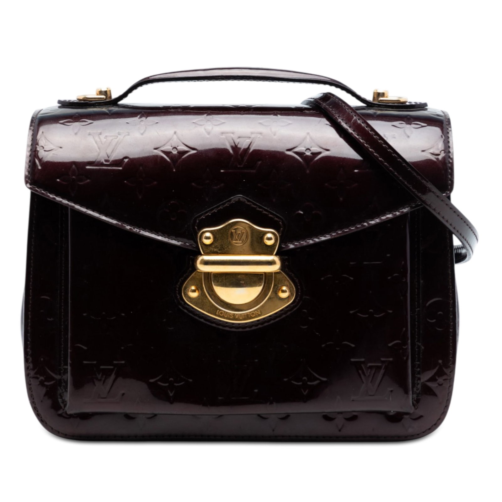 Louis Vuitton Miranda Monogram Vernis Purple Leather Shoulder Bag: Louis Vuitton Miranda Monogram Vernis Purple Leather Shoulder Bag The Louis Vuitton Monogram Vernis Miranda is crafted from vernis leather in a striking purple hue. It features flat top handles, a det
