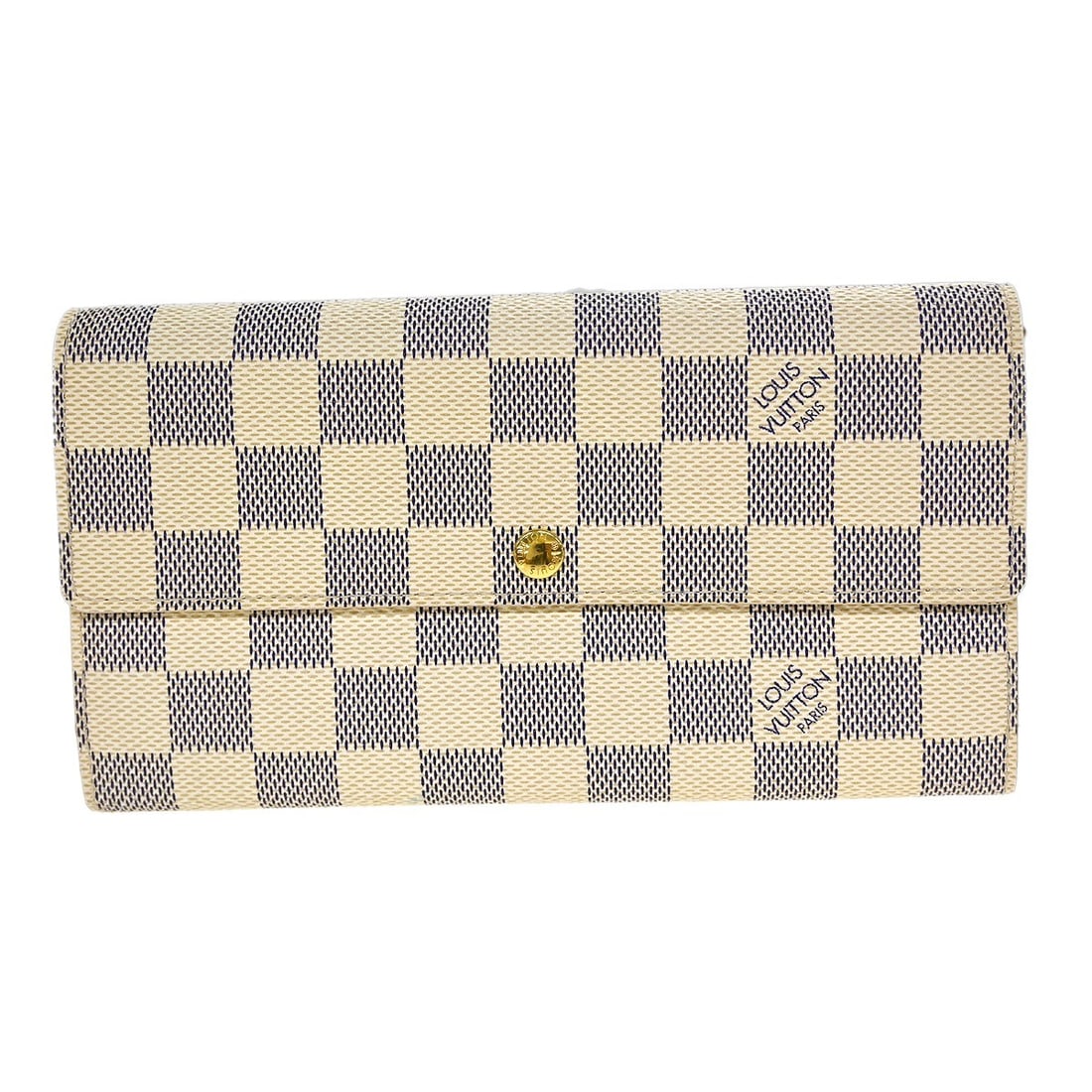 Damier Azur Sarah Folding Wallet by Louis Vuitton N61735 Brown Canvas: Damier Azur Sarah Folding Wallet by Louis Vuitton N61735 Brown Canvas This Louis Vuitton Damier Azur Portefeuille Sarah wallet features a check pattern and iconic logo accents. Designed for women, it 