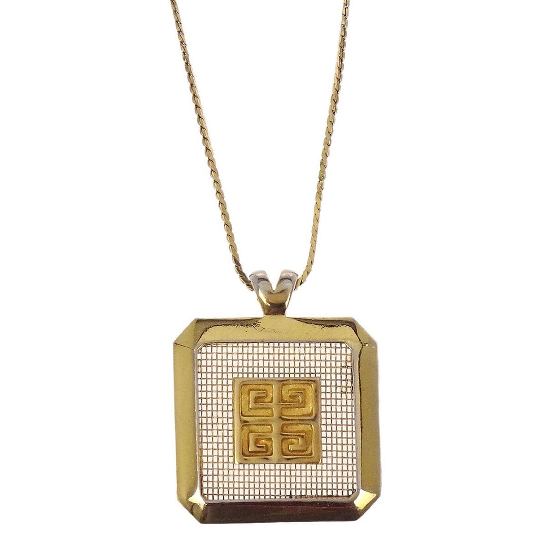 Square Pendant Gold Plated Necklace by Givenchy: Square Pendant Gold Plated Necklace by Givenchy This Givenchy necklace features a square-shaped charm pendant with a gold-plated finish. The design showcases the brand's signature elegance and is craf