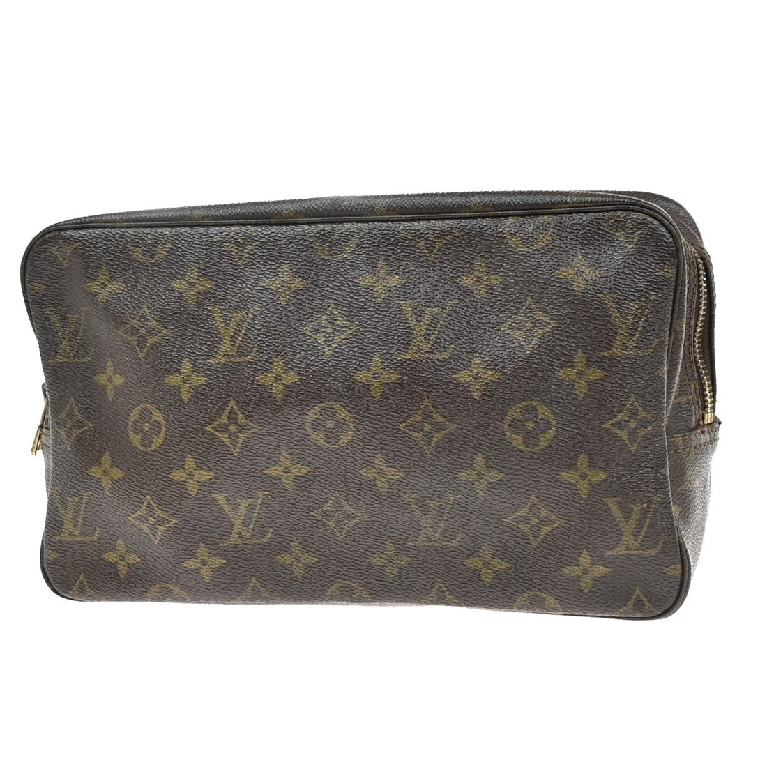 Louis Vuitton Monogram Canvas Trousse Toilette Brown 27cm x 16cm x 8cm: Louis Vuitton Monogram Canvas Trousse Toilette Brown 27cm x 16cm x 8cm This pre-owned Louis Vuitton Trousse Toilette in monogram canvas is a unisex toiletry pouch featuring a brown color scheme. The i