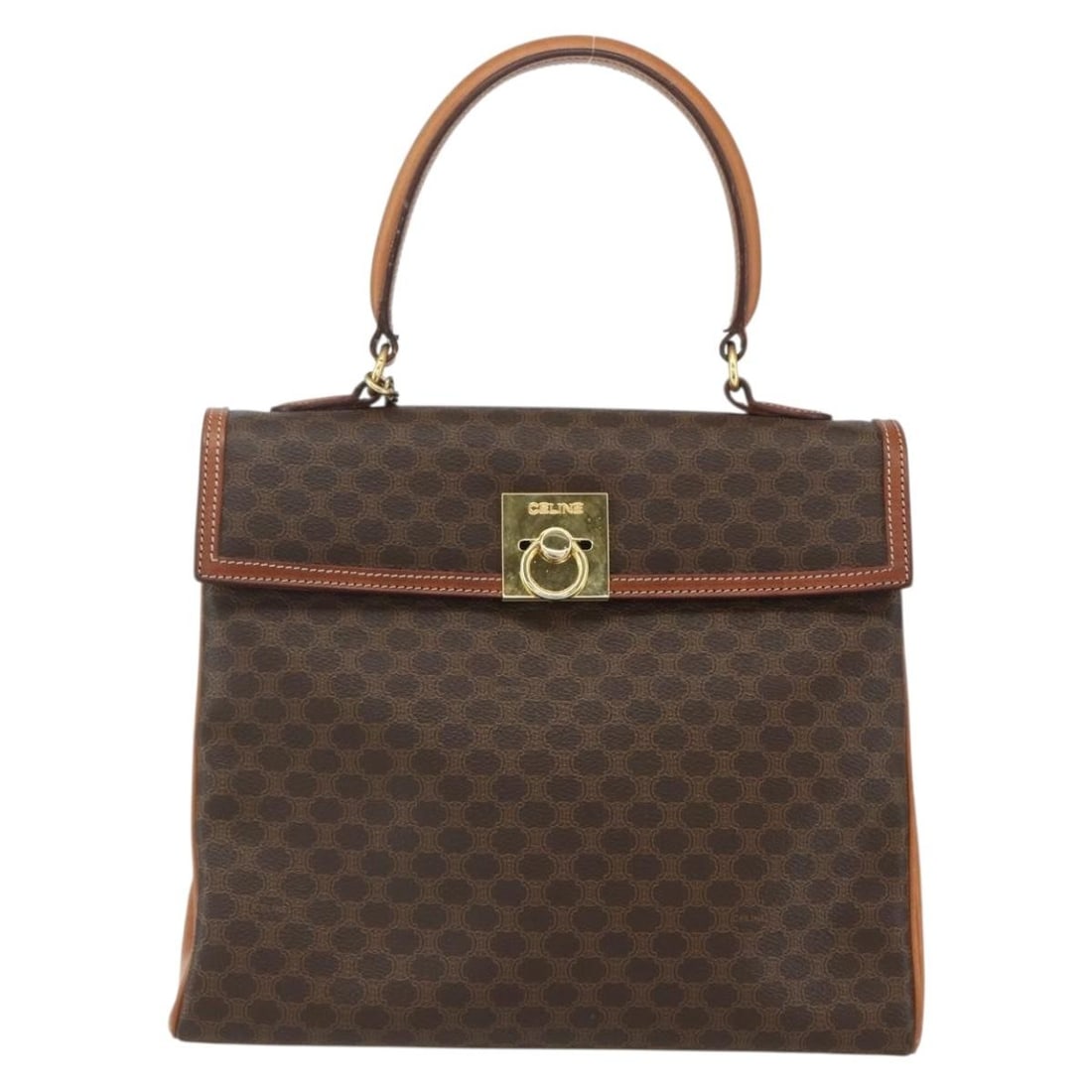 Celine Vintage Macadam Brown Canvas Leather Handbag 28cm: Celine Vintage Macadam Brown Canvas Leather Handbag 28cm This vintage Celine Macadam handbag features brown canvas and leather construction, designed for women. It offers a classic, compact silhouette