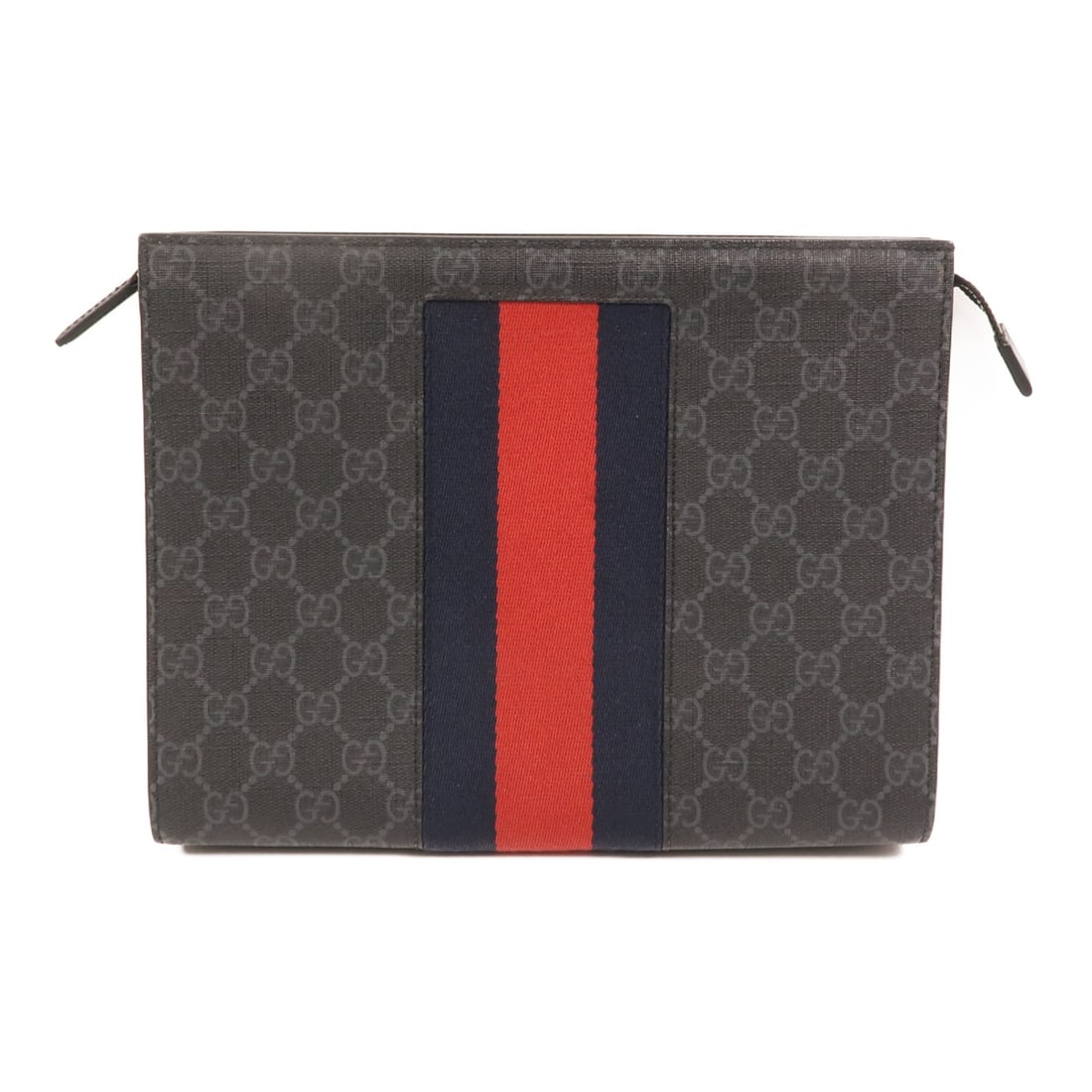 Gucci GG Supreme Canvas Gray Pouch with Silver Hardware: Gucci GG Supreme Canvas Gray Pouch with Silver Hardware This Gucci pouch features the signature GG Supreme canvas in gray and is designed for women. Crafted in Italy, it offers a sleek and versatile s