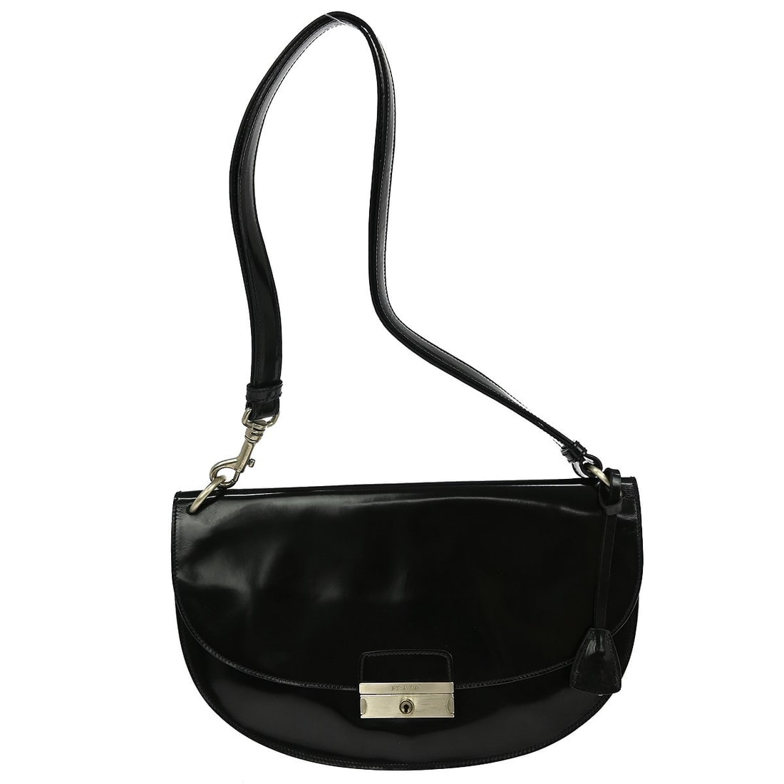 Prada B6568 Medium Black Leather Messenger Shoulder Bag: Prada B6568 Medium Black Leather Messenger Shoulder Bag This Prada black leather shoulder bag features a classic messenger bag style with a medium size, making it suitable for casual occasions. The ex