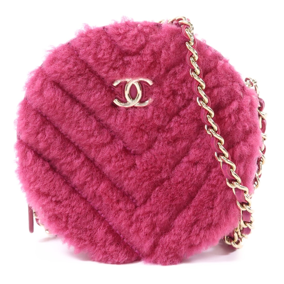 CHANEL Pink Wool Calfskin Leather Chain Shoulder Bag GHW (1 of 18)