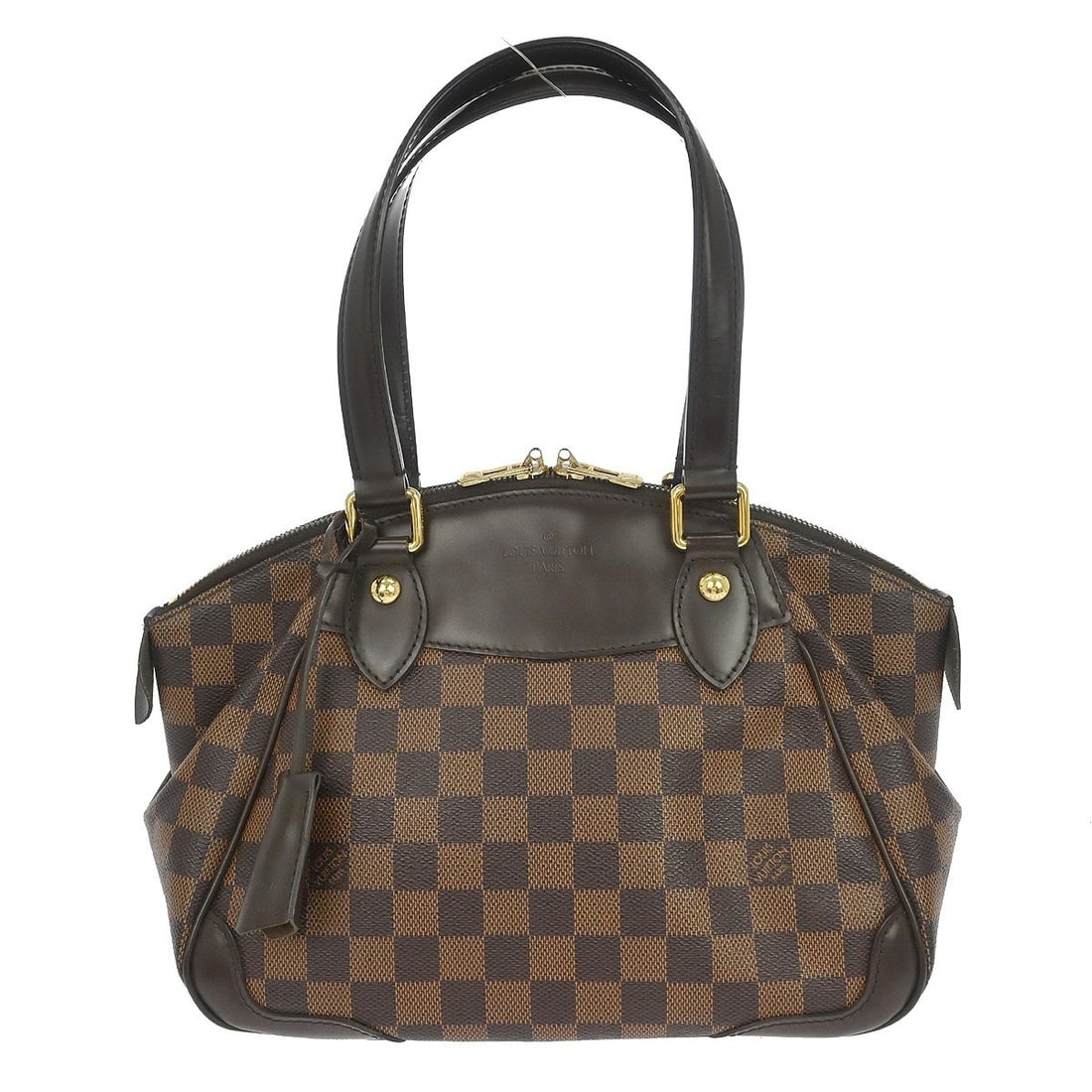 Louis Vuitton Verona Brown Canvas Tote Bag 28cm: Louis Vuitton Verona Brown Canvas Tote Bag 28cm The Louis Vuitton Verona Handbag features the iconic Damier canvas in brown, designed for women. This handbag shows signs of use with scuffs and scratch