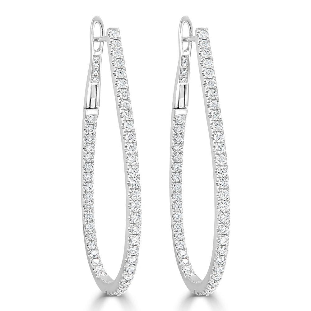 14K White Gold Inside Out Diamond Hoop Earrings 1.60 ctw: 14K White Gold Inside Out Diamond Hoop Earrings 1.60 ctw These exquisite Inside Out Diamond Hoop Earrings are crafted from 14K white gold and feature a stunning total weight of 1.60 carats of round di