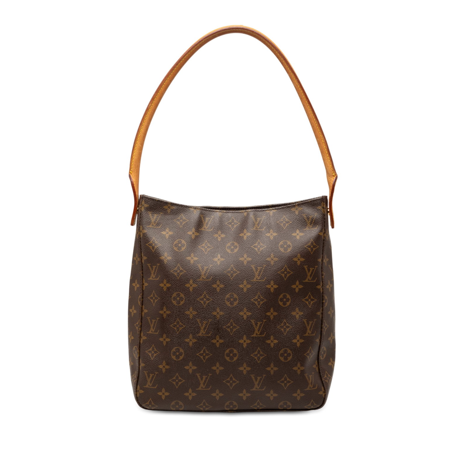 Louis Vuitton Looping GM Shoulder Bag Monogram Canvas with Leather Strap: Louis Vuitton Looping GM Shoulder Bag Monogram Canvas with Leather Strap The Louis Vuitton Monogram Looping GM features a monogram canvas body with a rolled vachetta leather shoulder strap, a top zip 