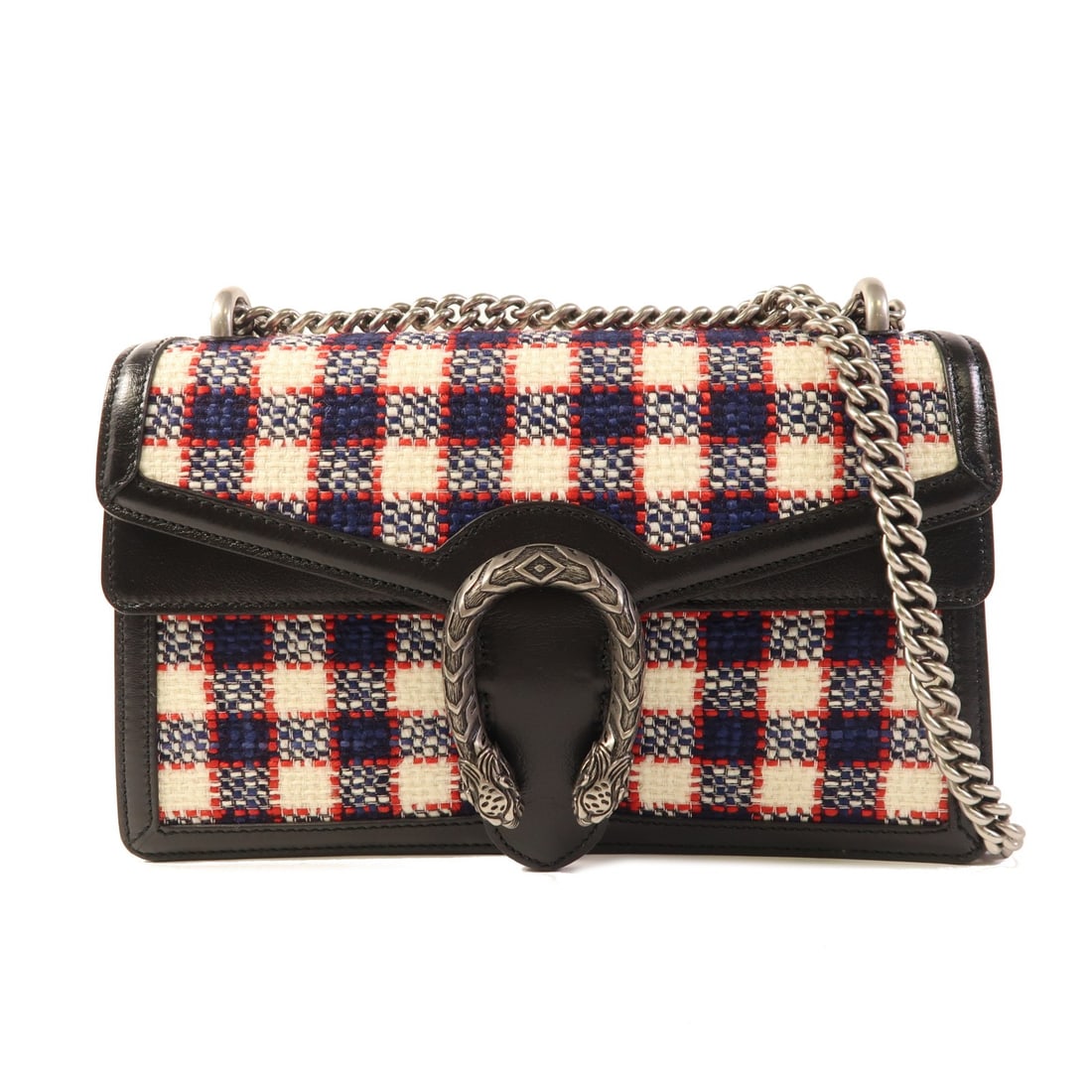 Gucci Dionysus Navy Shoulder Bag GG Chain: Gucci Dionysus Navy Shoulder Bag GG Chain This Gucci GG Dionysus chain shoulder bag features a striking combination of navy, red, and white colors. Crafted in Italy, the bag is designed for women and 