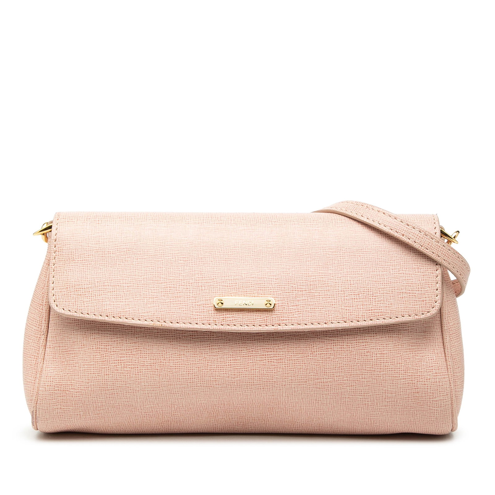 Fendi Mini Vitello Elite Crayons Pink Leather Crossbody Bag: Fendi Mini Vitello Elite Crayons Pink Leather Crossbody Bag This Fendi Mini Vitello Elite Crayons Pochette is a pink leather crossbody bag featuring a detachable flat leather strap, a front flap with 