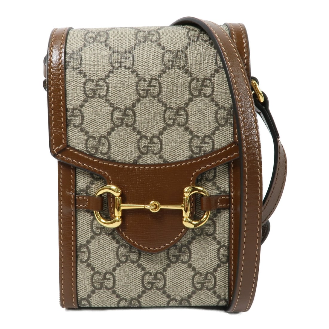 Gucci 1955 Horsebit GG Brown Coated Canvas Shoulder Bag (1 of 14)