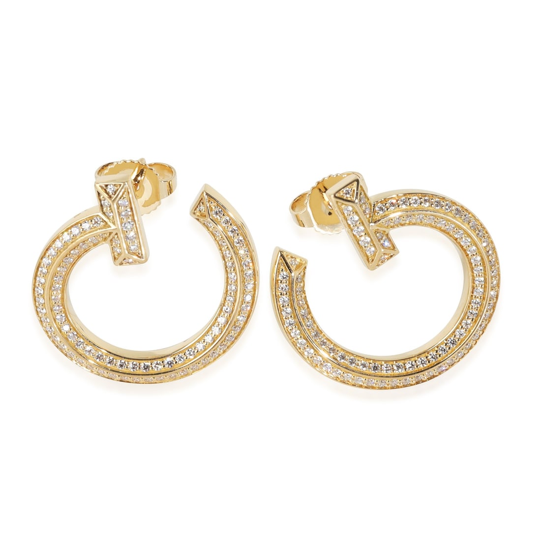 Tiffany T1 18k Yellow Gold Diamond Open Hoop Earrings with Box: Tiffany T1 18k Yellow Gold Diamond Open Hoop Earrings with Box These Tiffany & Co. T T1 Open Hoop Earrings are crafted from 18k yellow gold and feature round brilliant diamonds with a total carat weig