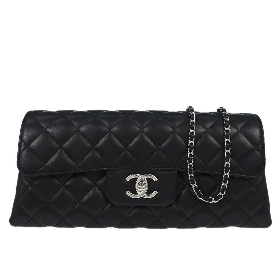 CHANEL Black Lambskin Medium Turn Lock Shoulder Bag: CHANEL Black Lambskin Medium Turn Lock Shoulder Bag This Chanel black lambskin shoulder bag features a classic turn lock closure and a medium size, making it both stylish and practical. Crafted from h