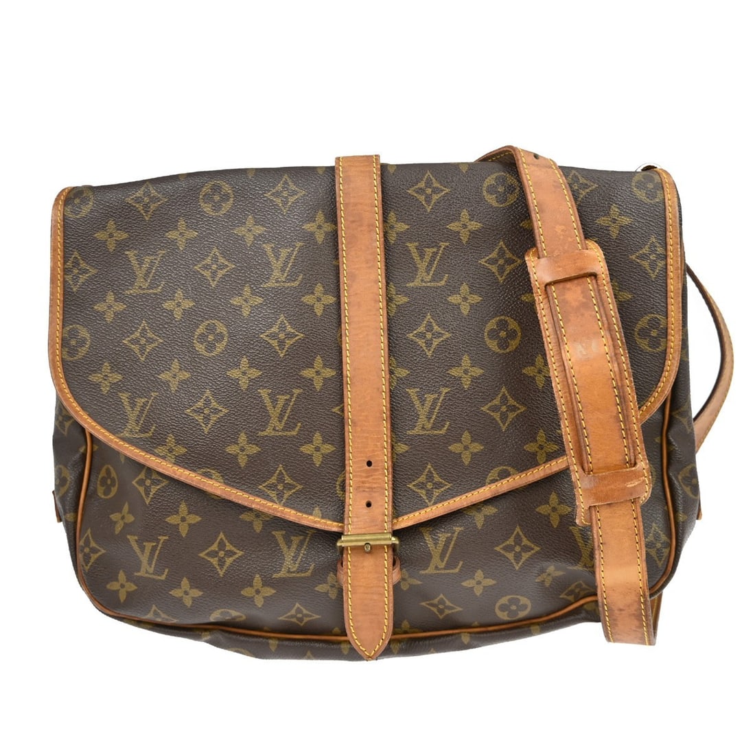 Louis Vuitton Monogram Canvas Brown Saumur Shoulder Bag France: Louis Vuitton Monogram Canvas Brown Saumur Shoulder Bag France The Louis Vuitton Saumur Handbag is crafted from signature brown monogram canvas and designed for unisex use. This bag features visible s