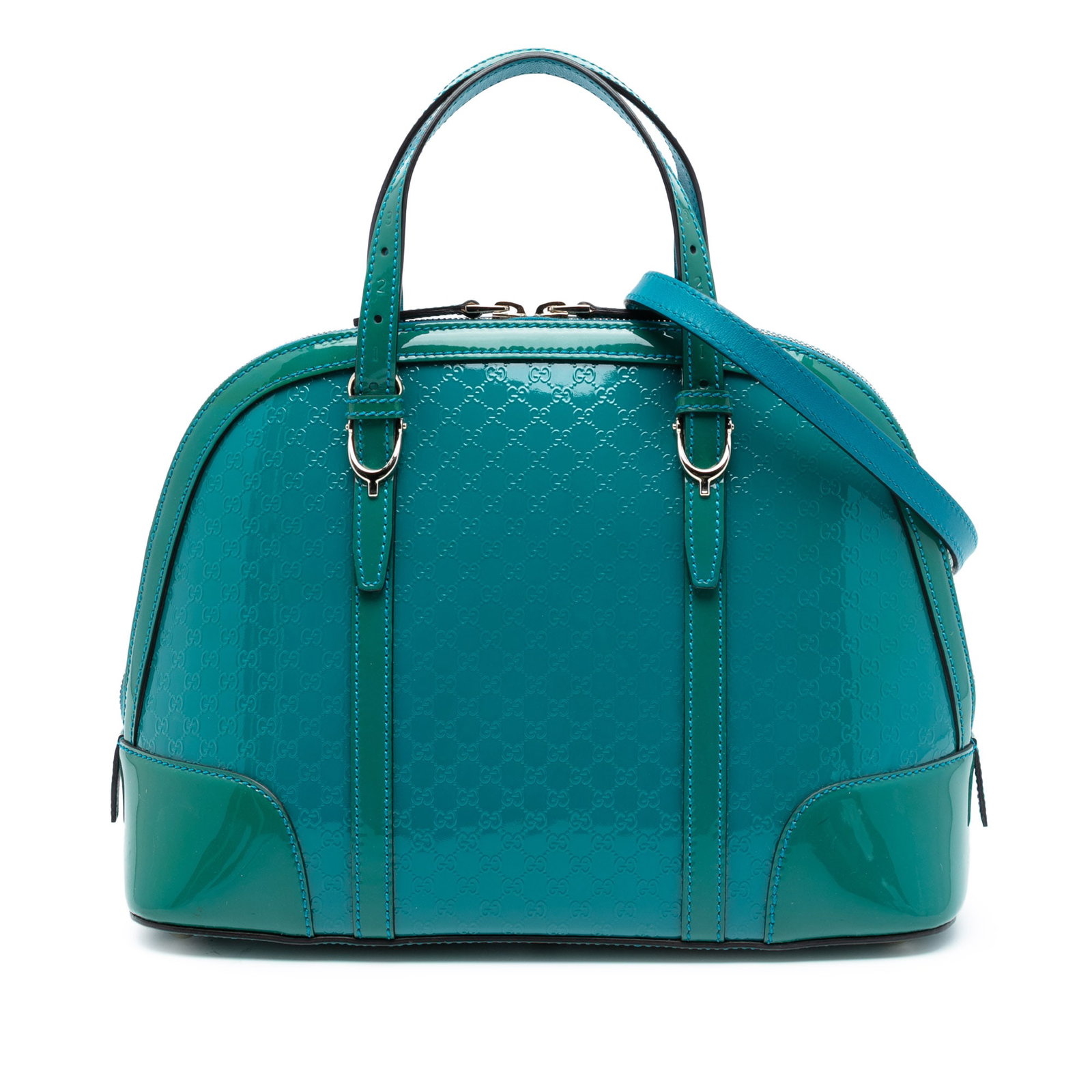 Gucci Microguccissima Patent Leather Small Nice Dome Satchel with Detachable Strap: Gucci Microguccissima Patent Leather Small Nice Dome Satchel with Detachable Strap This Gucci Small Microguccissima Bicolor Patent Nice Dome Satchel features a patent leather body with flat leather ha