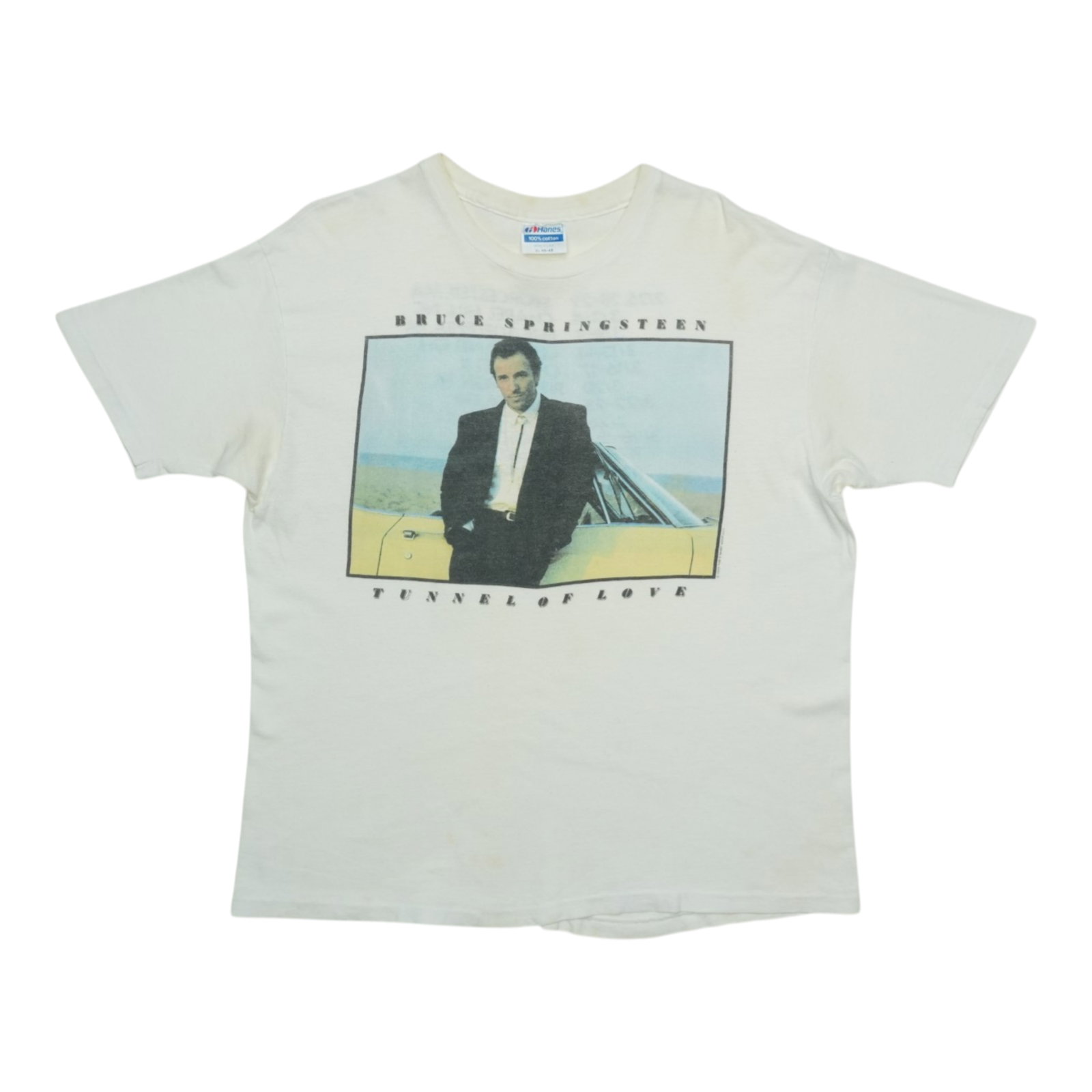 Vintage 1987 Tunnel of Love Tour T Shirt Bruce Springsteen White Cotton XL: Vintage 1987 Tunnel of Love Tour T Shirt Bruce Springsteen White Cotton XL This is an original vintage 1987 Bruce Springsteen Tunnel of Love shirt, featuring both front and back graphics. The shirt is