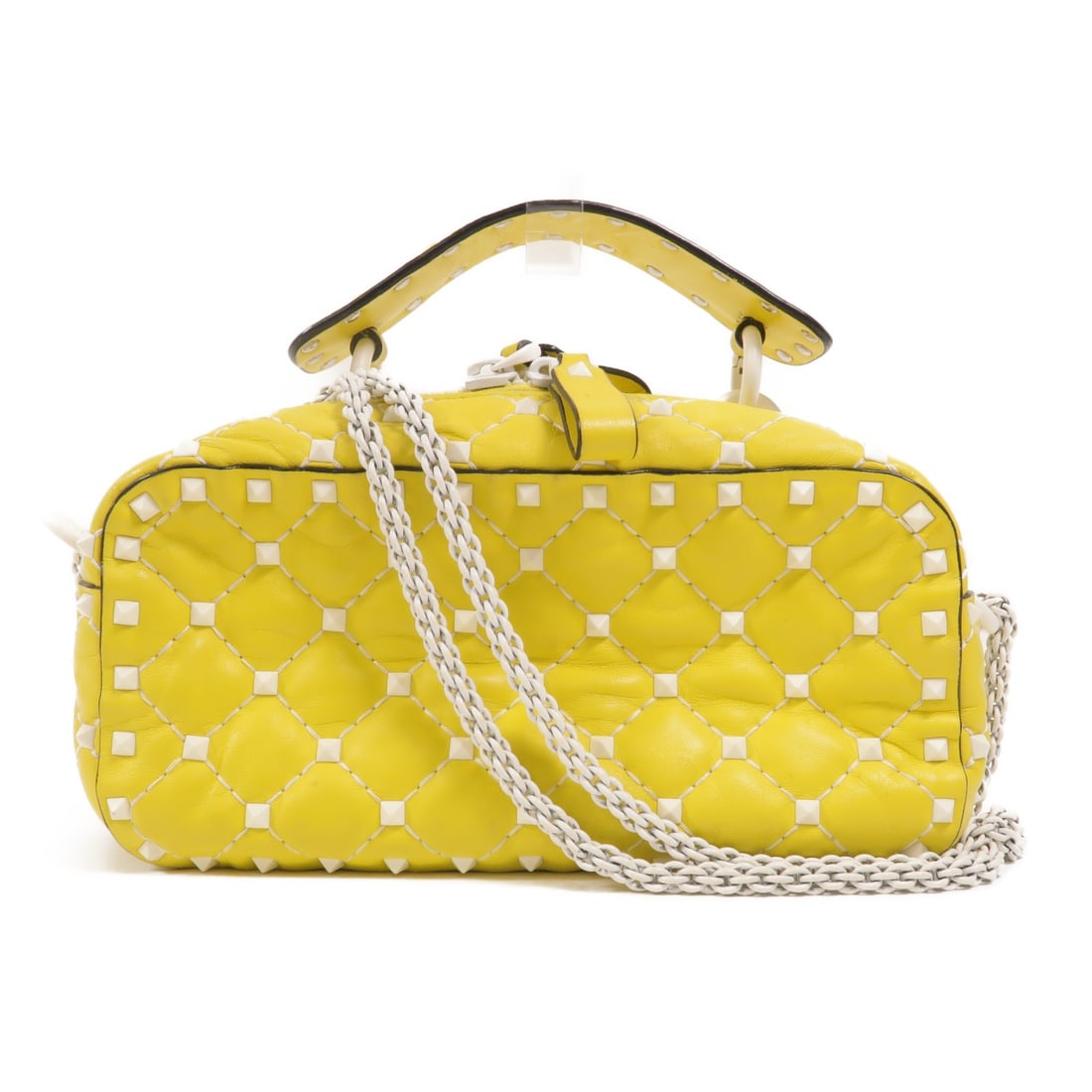 Valentino Rockstud Spike Lambskin Yellow 2 Way Shoulder Bag: Valentino Rockstud Spike Lambskin Yellow 2 Way Shoulder Bag This Valentino Rockstud Spike 2 Way Shoulder Bag features luxurious yellow lambskin leather and a versatile design that can be worn in multi