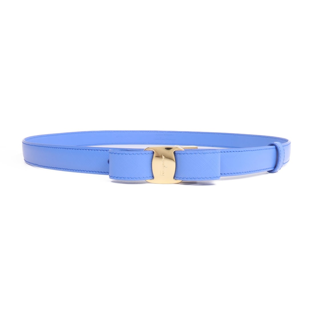 Salvatore Ferragamo Vara Bow Blue Calfskin Belt 85 GHW: Salvatore Ferragamo Vara Bow Blue Calfskin Belt 85 GHW This Salvatore Ferragamo Vara Bow belt is crafted from high-quality calfskin leather in an elegant blue shade. Designed for women, it features th
