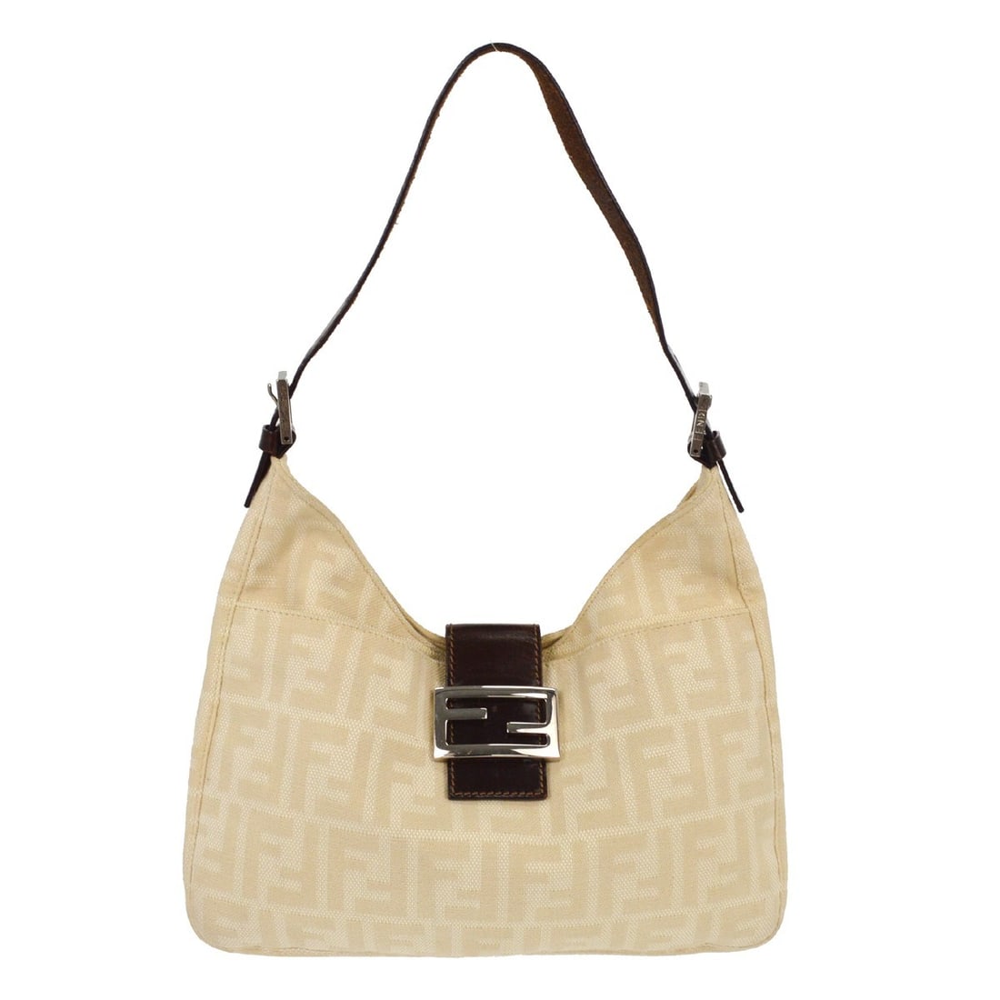 Fendi Beige Zucca Canvas Leather Tote Shoulder Bag: Fendi Beige Zucca Canvas Leather Tote Shoulder Bag This Fendi Beige Zucca shoulder bag features a classic logo design and is crafted from a combination of canvas and leather. Designed in a medium size