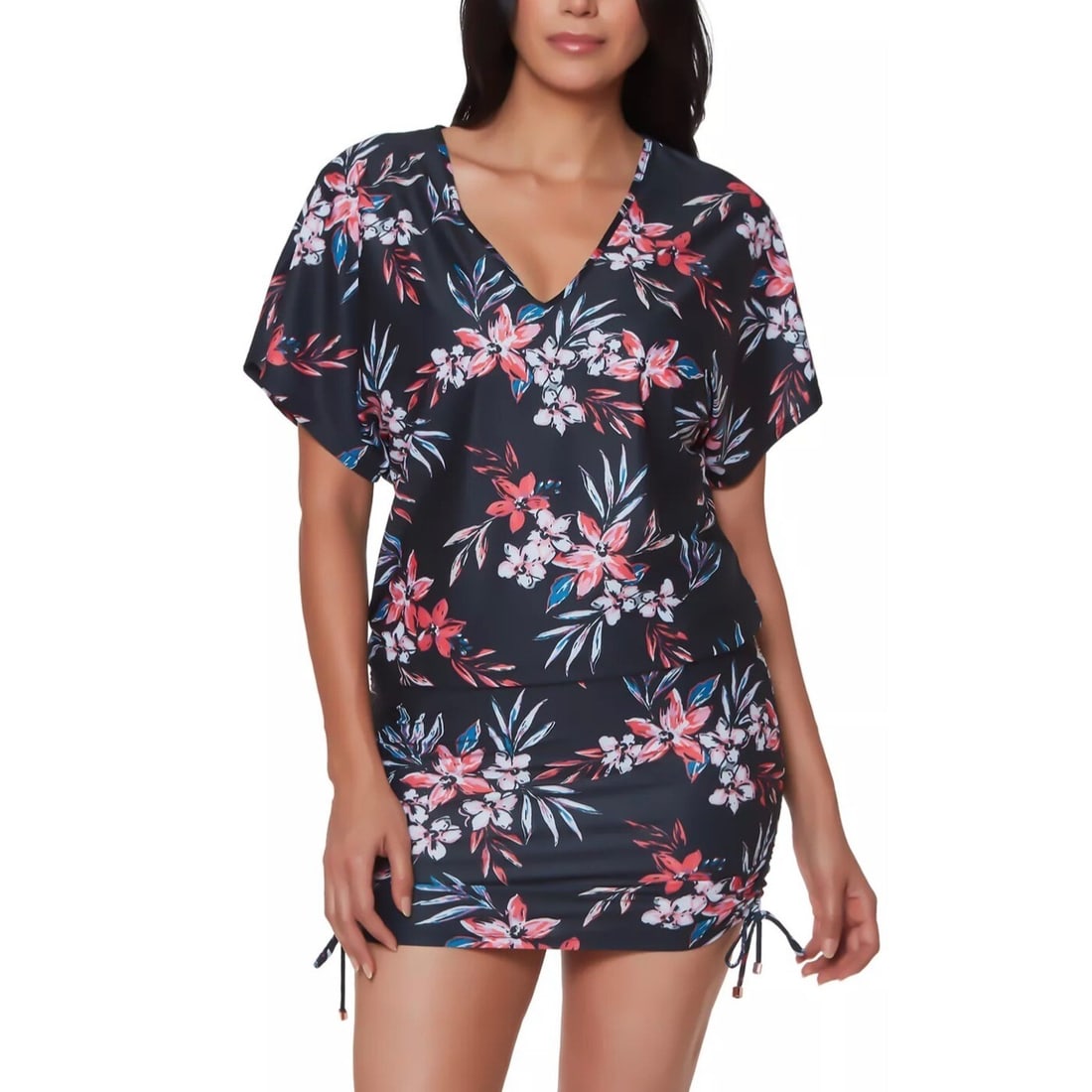 Bar III Tropical Escape Floral Caftan Cover Up XL Black (1 of 4)
