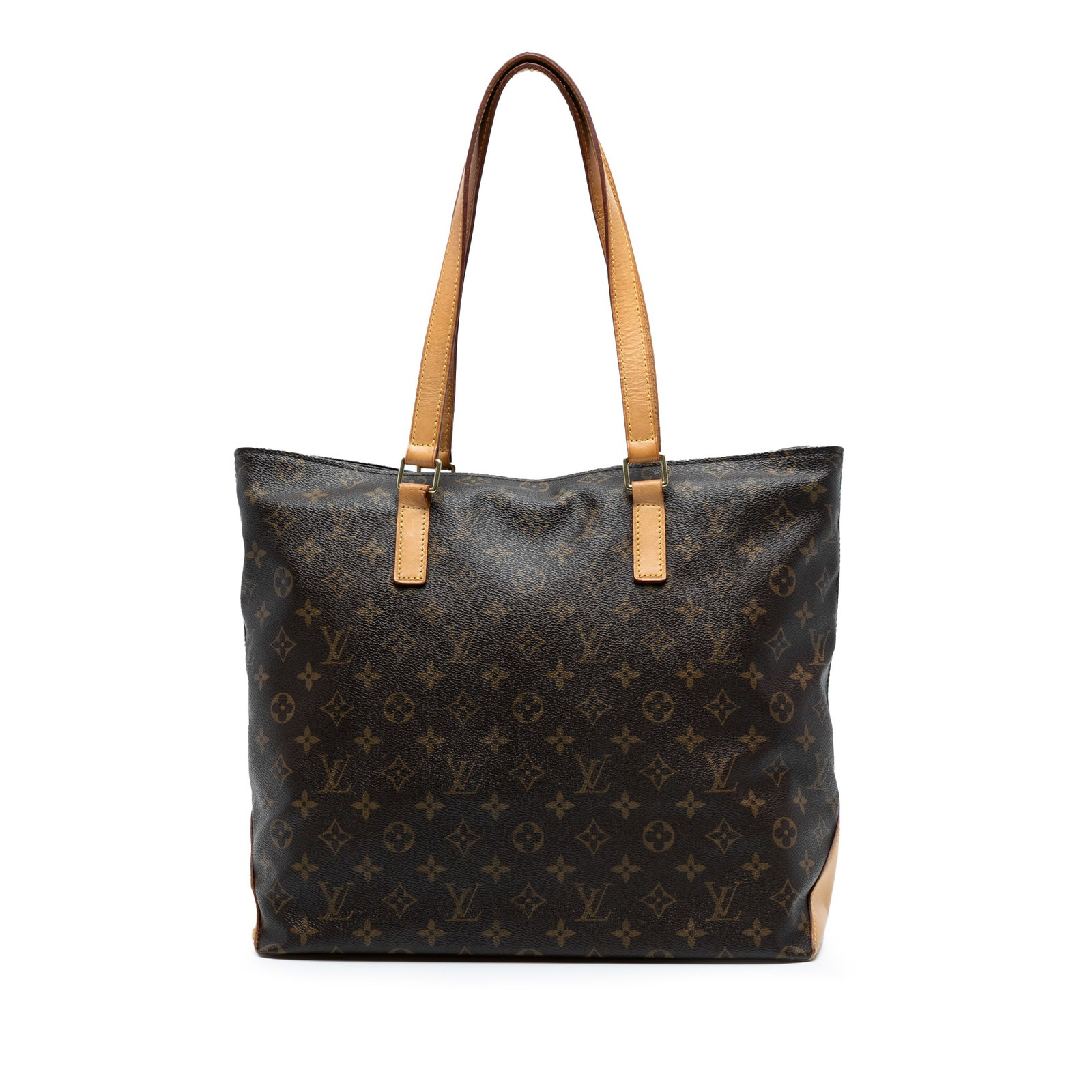 Louis Vuitton Monogram Cabas Mezzo Brown Bag with Vachetta Leather Trim: Louis Vuitton Monogram Cabas Mezzo Brown Bag with Vachetta Leather Trim The Louis Vuitton Monogram Cabas Mezzo is a stylish and functional handbag crafted from durable monogram canvas, complemented by
