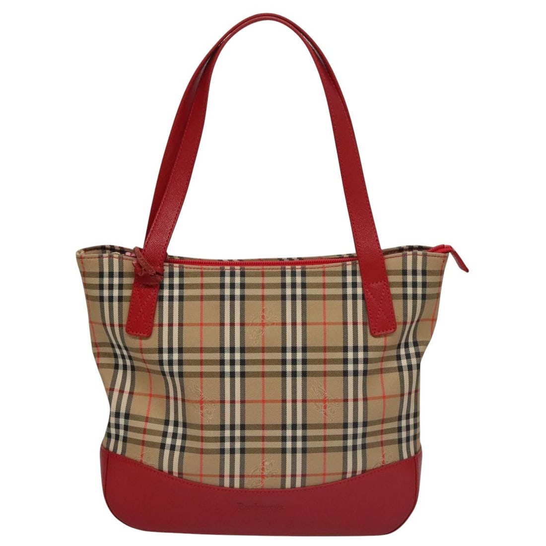 Burberry Beige Canvas Nova Check Tote Bag with Leather Trim: Burberry Beige Canvas Nova Check Tote Bag with Leather Trim This Burberry Nova Check Tote features the brand's iconic checked canvas design with leather trim. Designed for women, the tote is beige and