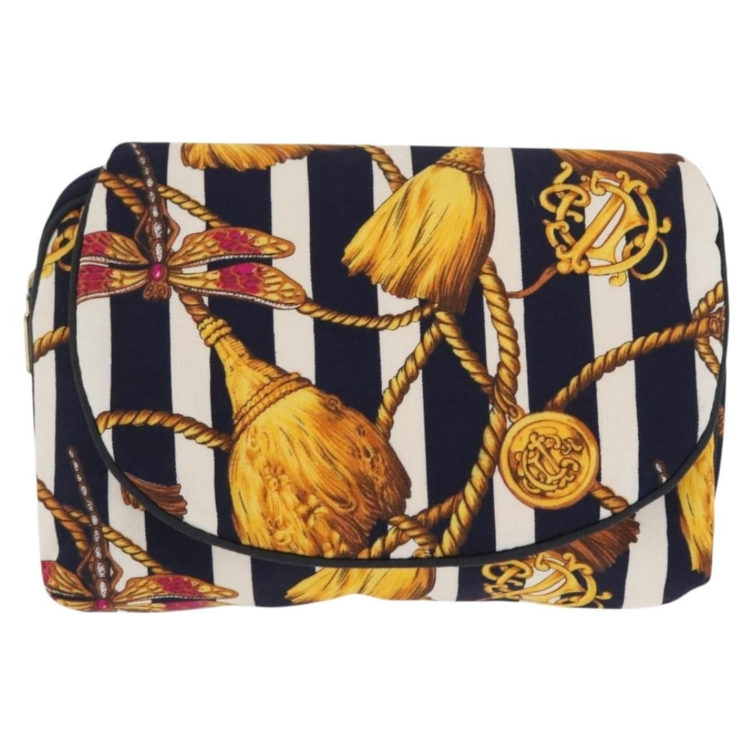Christian Dior multicolor cotton clutch for women: Christian Dior multicolor cotton clutch for women This Christian Dior clutch bag features a multicolour cotton exterior designed for women. It is accented with metal fittings and offers a compact and 