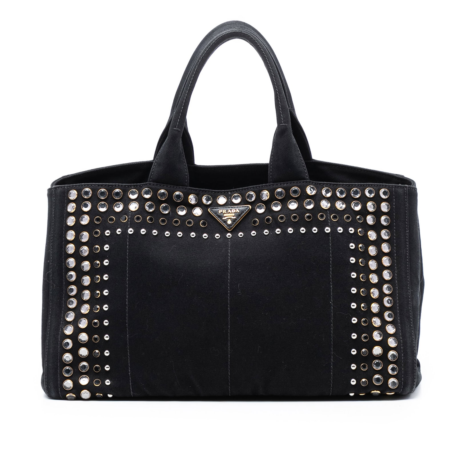 Prada Canapa Bijoux Black Canvas Studded Large Satchel Bag (1 of 6)