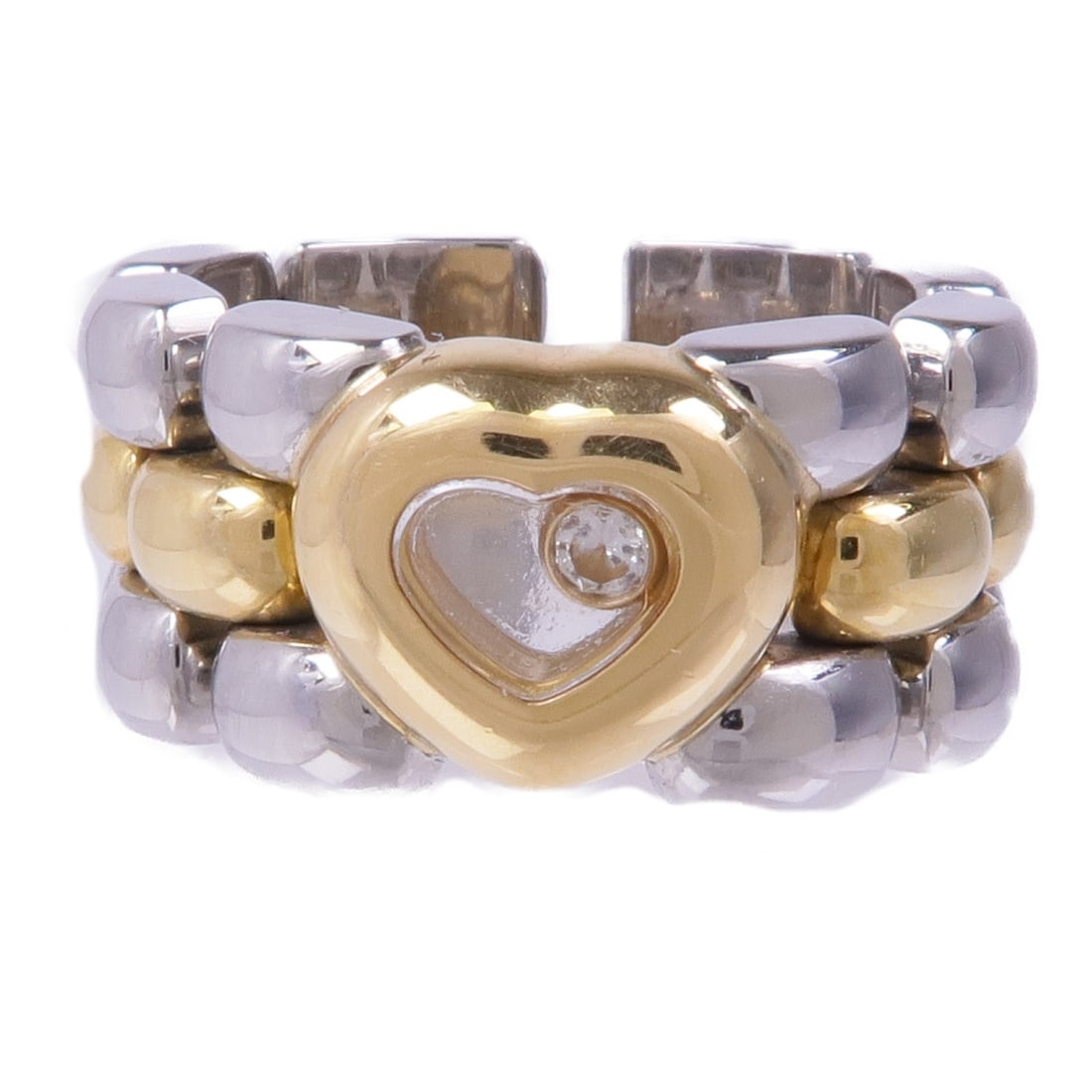 Chopard Happy Diamond Ring K18 Yellow Gold Size 5.25: Chopard Happy Diamond Ring K18 Yellow Gold Size 5.25 This exquisite Chopard Happy Diamond Ring is a stunning piece crafted from K18 yellow gold and stainless steel. It features a clear diamond as the 