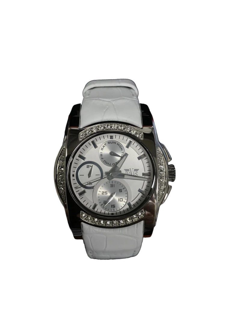 Davis Elegance 36mm Stainless Steel Quartz Ladies Watch White Dial Gem-Set Bezel: Davis Elegance 36mm Stainless Steel Quartz Ladies Watch White Dial Gem-Set Bezel Discover the Davis Elegance 36mm ladies quartz watch, a perfect blend of style and functionality. This wristwatch featu