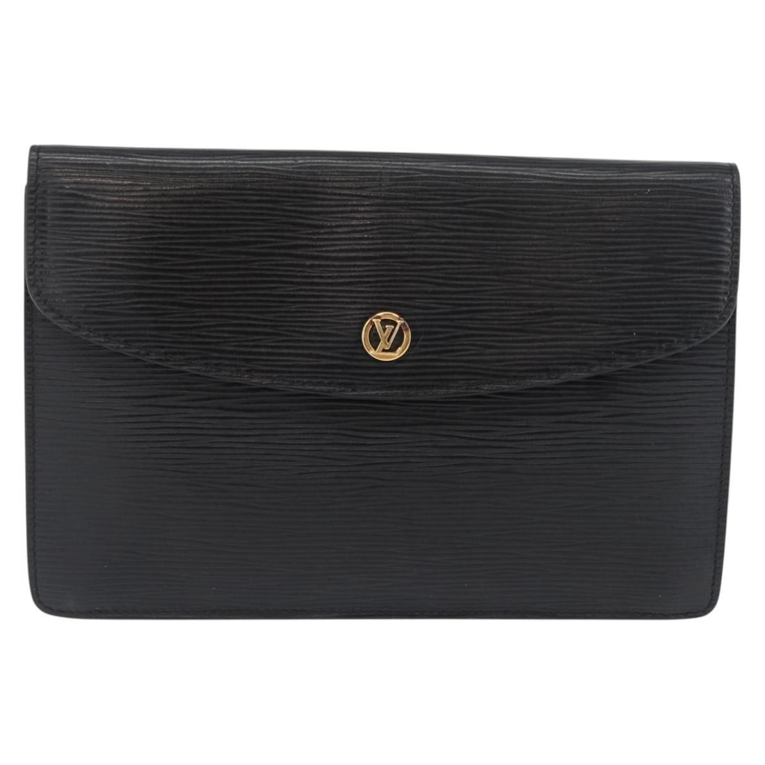 Vintage Louis Vuitton Montaigne Black Epi Leather Clutch: Vintage Louis Vuitton Montaigne Black Epi Leather Clutch This Louis Vuitton Vintage Montaigne Clutch is crafted from black leather and designed for women. It features a compact silhouette ideal for es