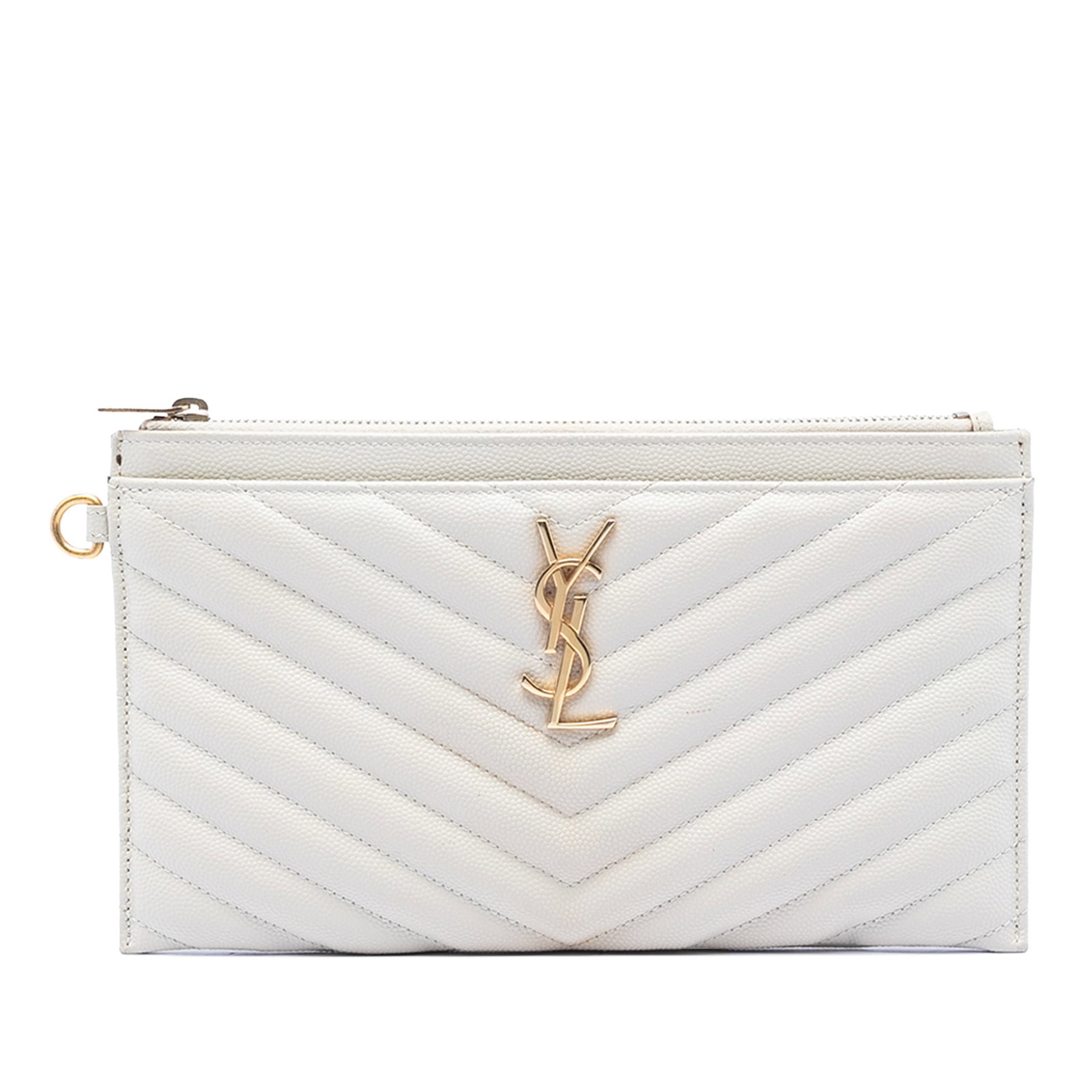 White Leather Chevron Quilted Clutch by Saint Laurent Grain De Poudre (1 of 7)