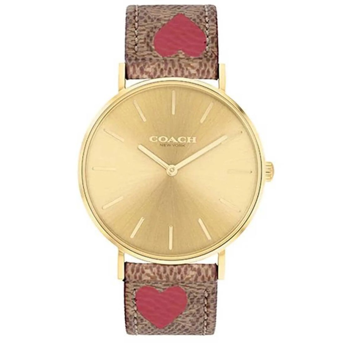 Coach Perry Quartz Ladies Watch Gold Dial Brown Leather Strap: Coach Perry Quartz Ladies Watch Gold Dial Brown Leather Strap This elegant Coach Perry wristwatch combines classic style with modern functionality. Featuring a striking gold dial and a durable stainle