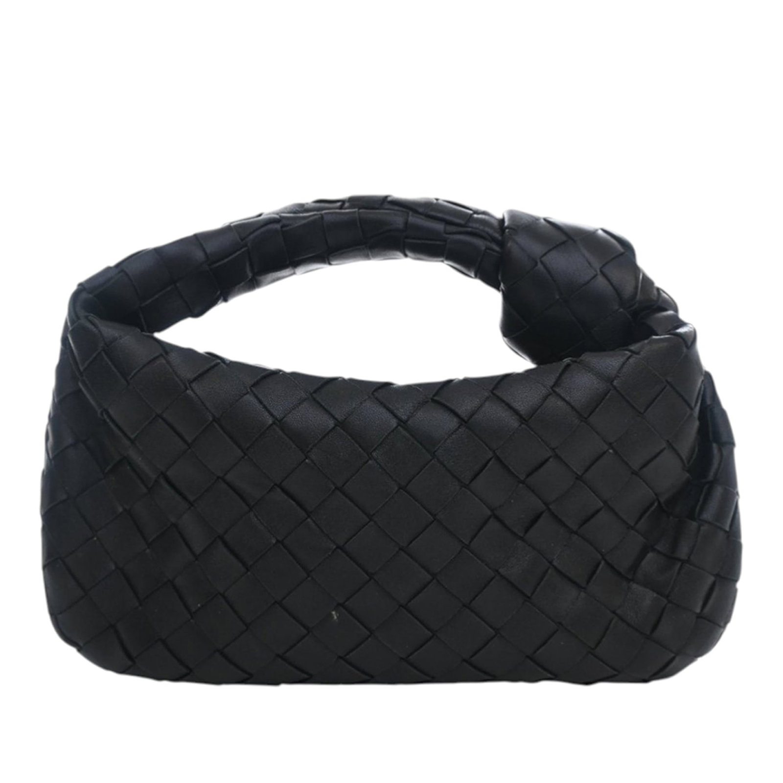 Bottega Veneta Mini Jodie Black Woven Nappa Leather Handbag: Bottega Veneta Mini Jodie Black Woven Nappa Leather Handbag This Bottega Veneta Mini Nappa Intrecciato Jodie features a signature woven nappa leather body in black, complemented by a knotted woven lea