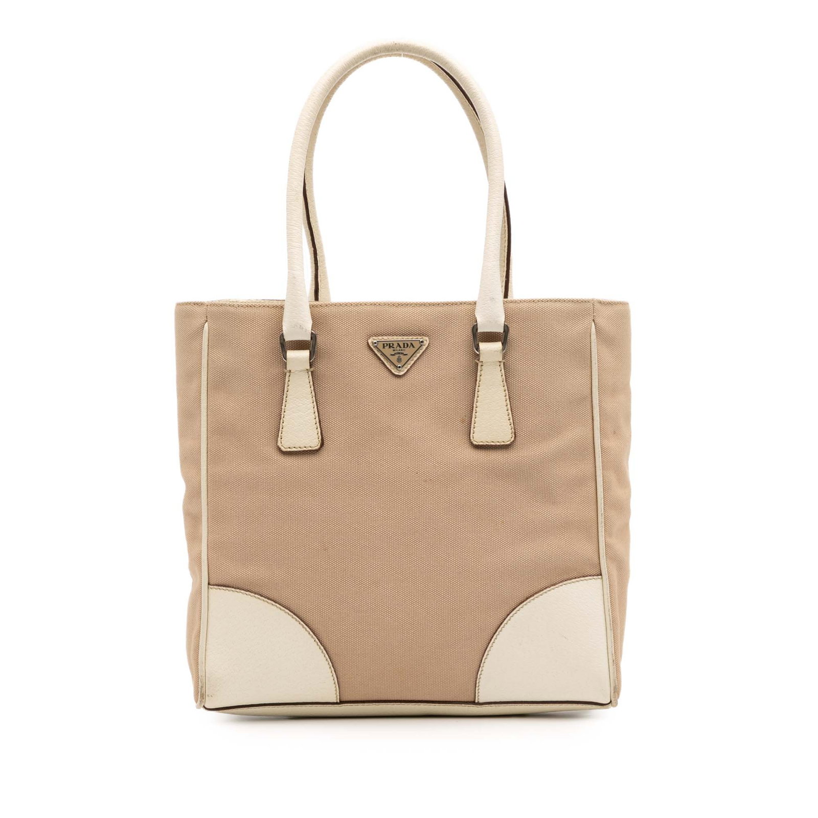 Prada Canapa Tote Beige Canvas with Leather Accents (1 of 12)