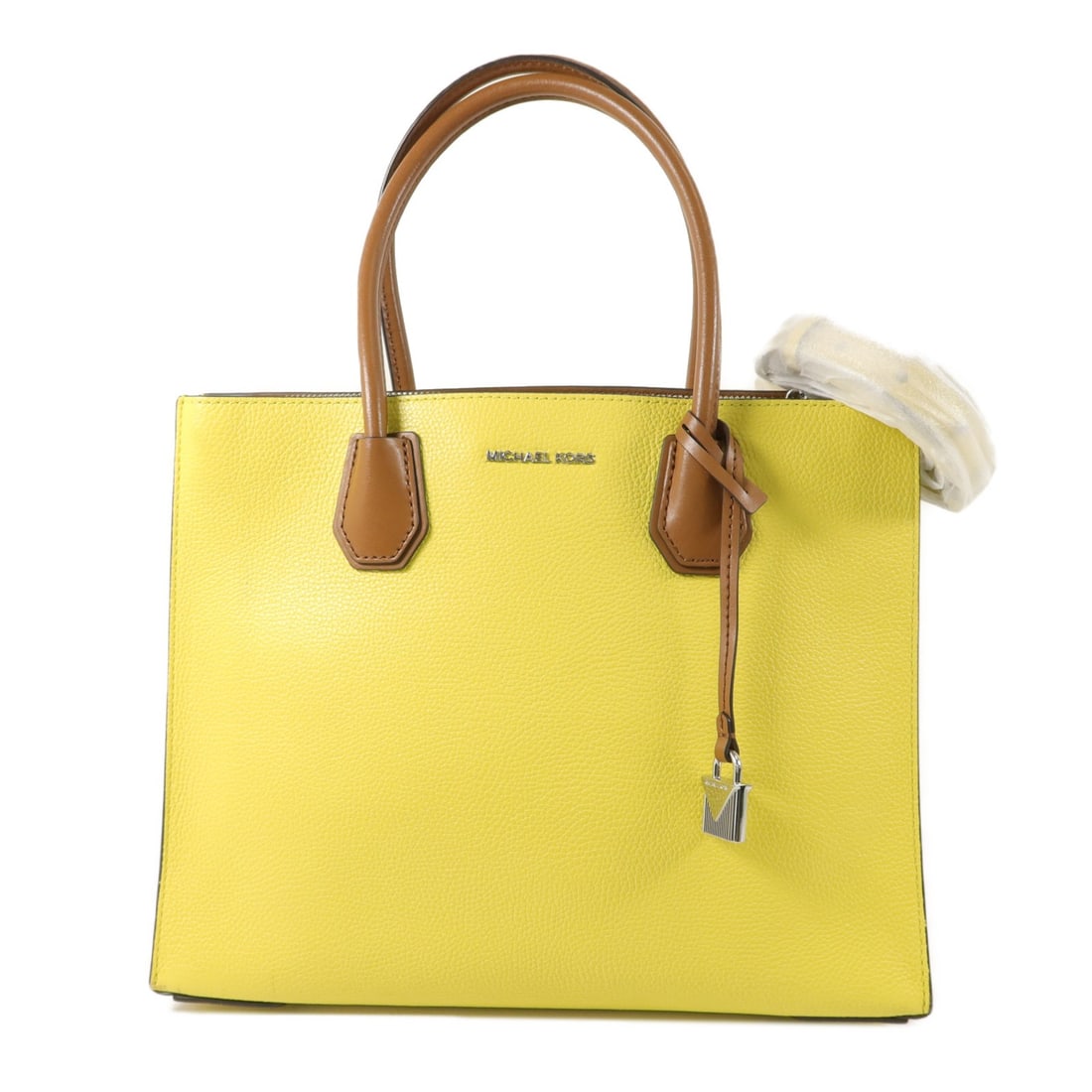Michael Kors Mercer Yellow Calfskin 2 Way Shoulder Bag: Michael Kors Mercer Yellow Calfskin 2 Way Shoulder Bag This Michael Kors Mercer Medium 2-Way Shoulder Bag features a vibrant yellow calfskin leather exterior. Designed for versatility, it can be carri