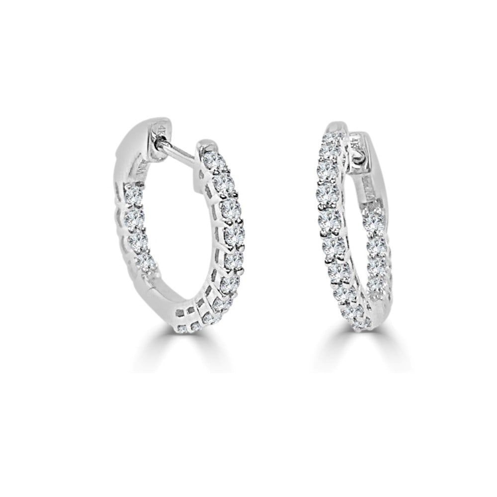 14k White Gold Hoop Earrings with 28 Diamonds 0.51ct: 14k White Gold Hoop Earrings with 28 Diamonds 0.51ct Elevate your style with these exquisite 14k White Gold and Diamond Hoop Earrings. Crafted from high-quality 14KT white gold, these earrings feature