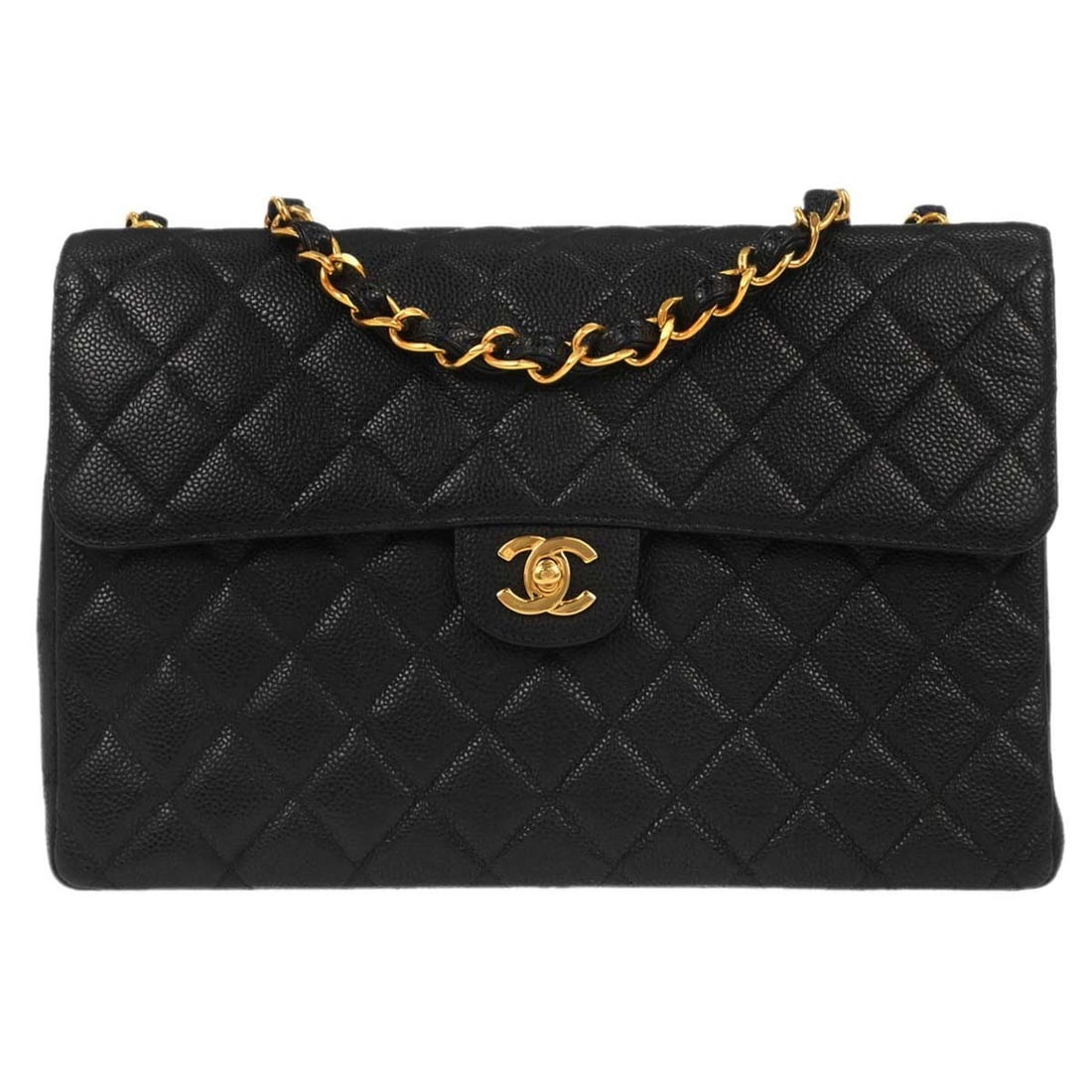 Chanel Jumbo Classic Flap Black Quilted Calfskin Shoulder Bag: Chanel Jumbo Classic Flap Black Quilted Calfskin Shoulder Bag This Chanel Classic Flap Jumbo shoulder bag is crafted from black matelasse quilted calfskin leather. It features a large size with a flap