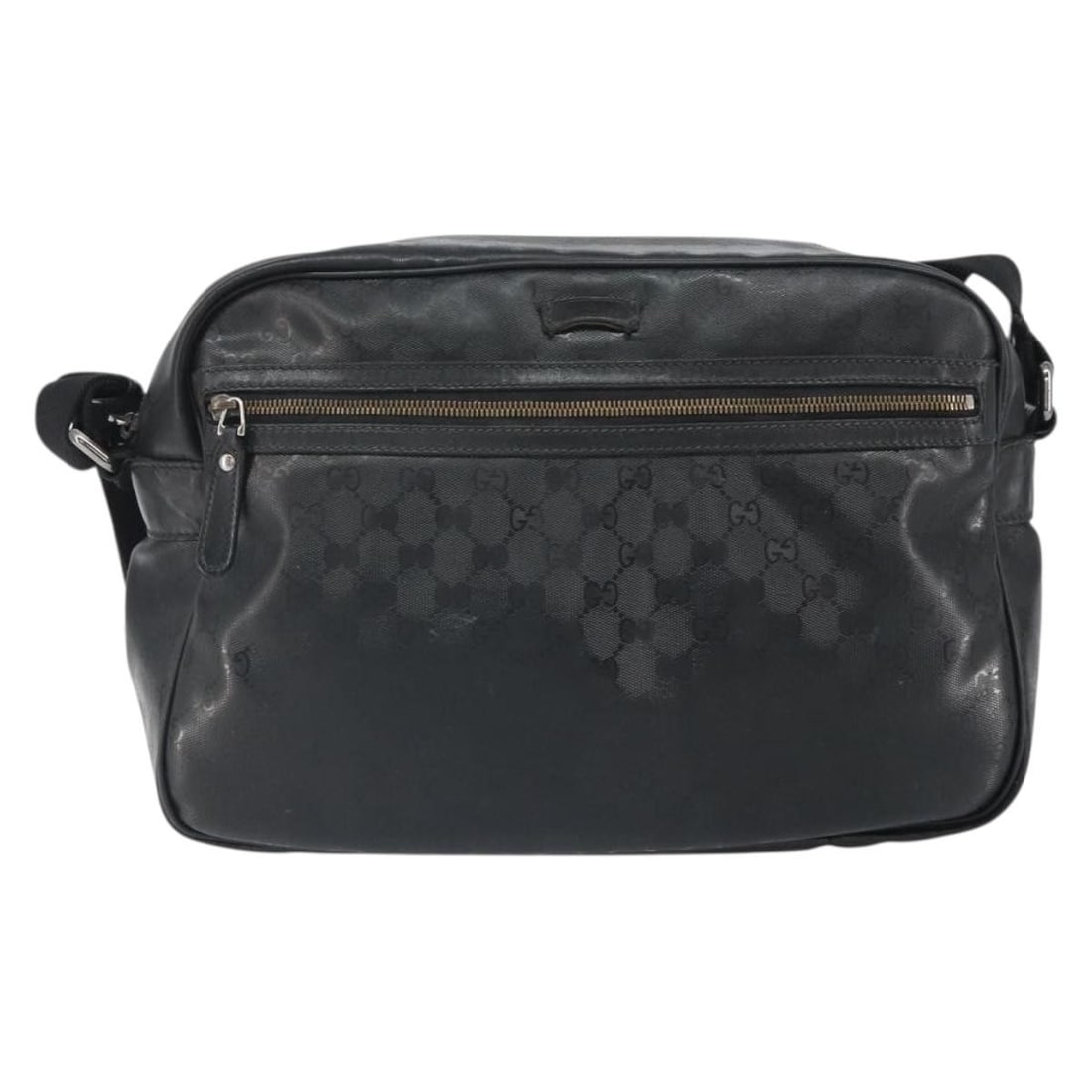 Black Canvas Gucci Messenger Bag Zip Model 35cm by 23cm by 10cm: Black Canvas Gucci Messenger Bag Zip Model 35cm by 23cm by 10cm This Gucci Zip Messenger Bag features a black canvas exterior with a GG Imprime pattern. Designed for unisex use, it includes a shoulder