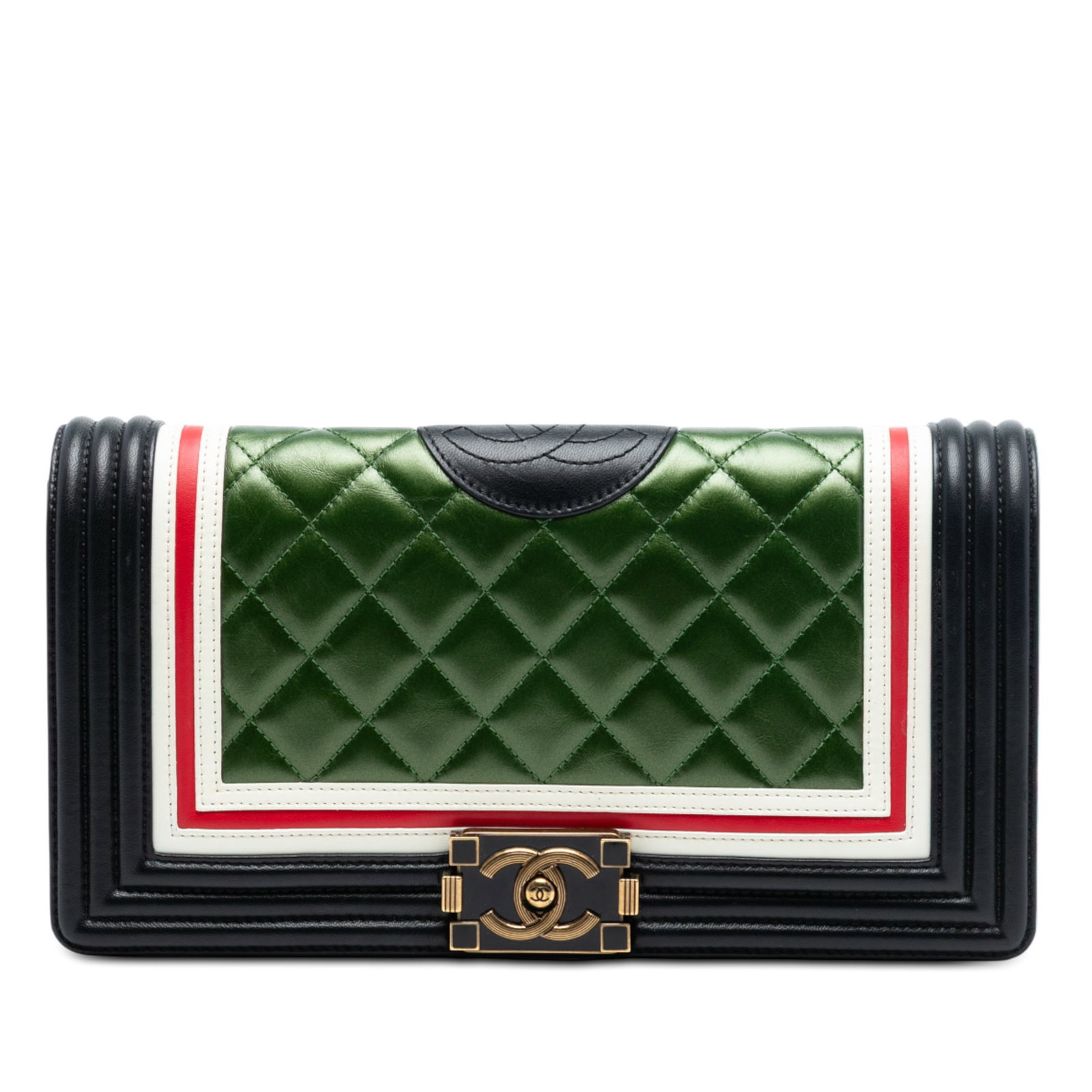 Chanel Boy Flap Old Medium Multicolor Crest Quilted Lambskin Shoulder Bag: Chanel Boy Flap Old Medium Multicolor Crest Quilted Lambskin Shoulder Bag This Chanel Old Medium Boy Flap bag features a multicolor quilted lambskin leather body with a crest embellishment. It include
