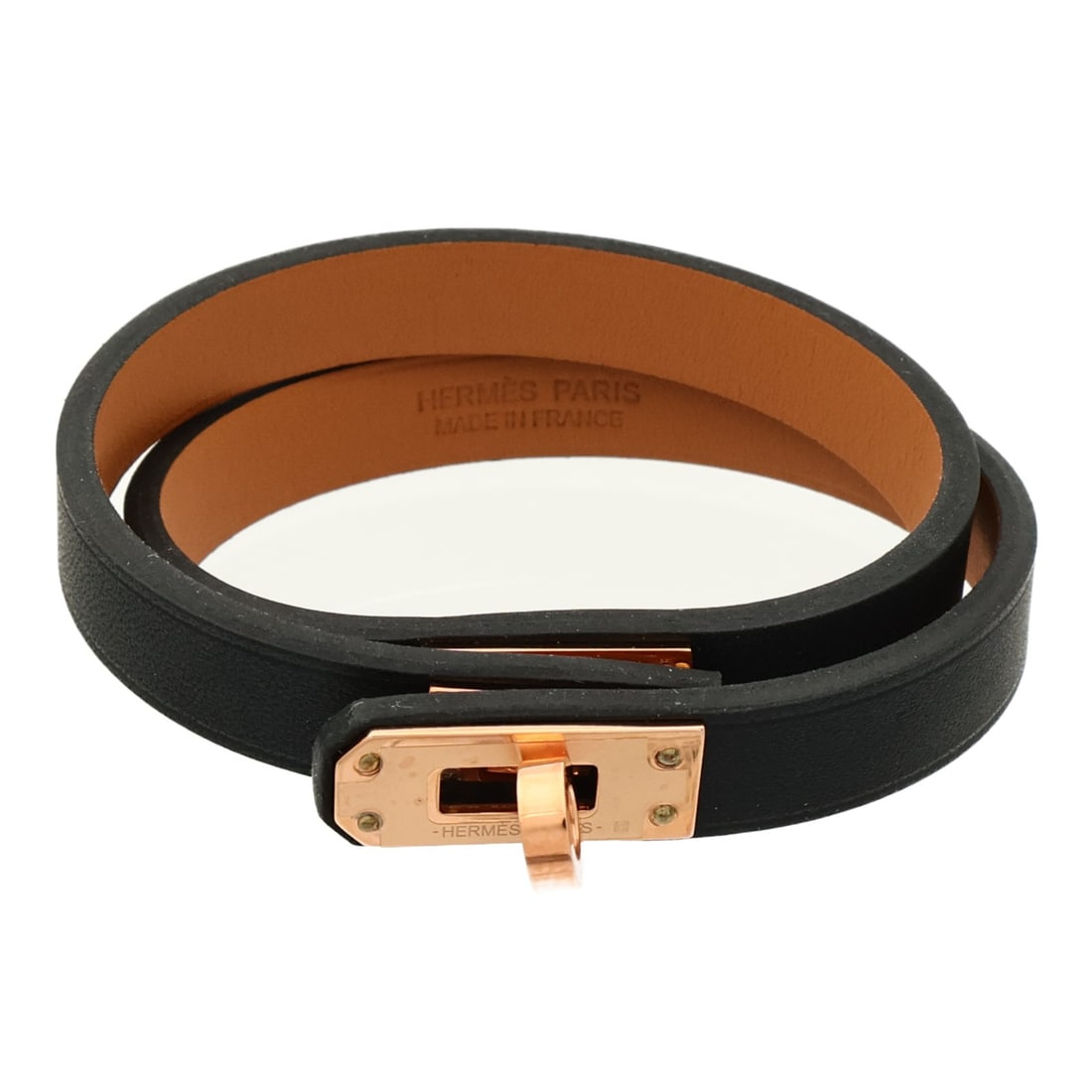 Hermes Mini Kelly Double Tour Black Swift Leather Bracelet Gold Hardware: Hermes Mini Kelly Double Tour Black Swift Leather Bracelet Gold Hardware This Hermes Mini Kelly Double Tour bracelet features smooth black Swift leather and is designed in a wrap-around style. The bra