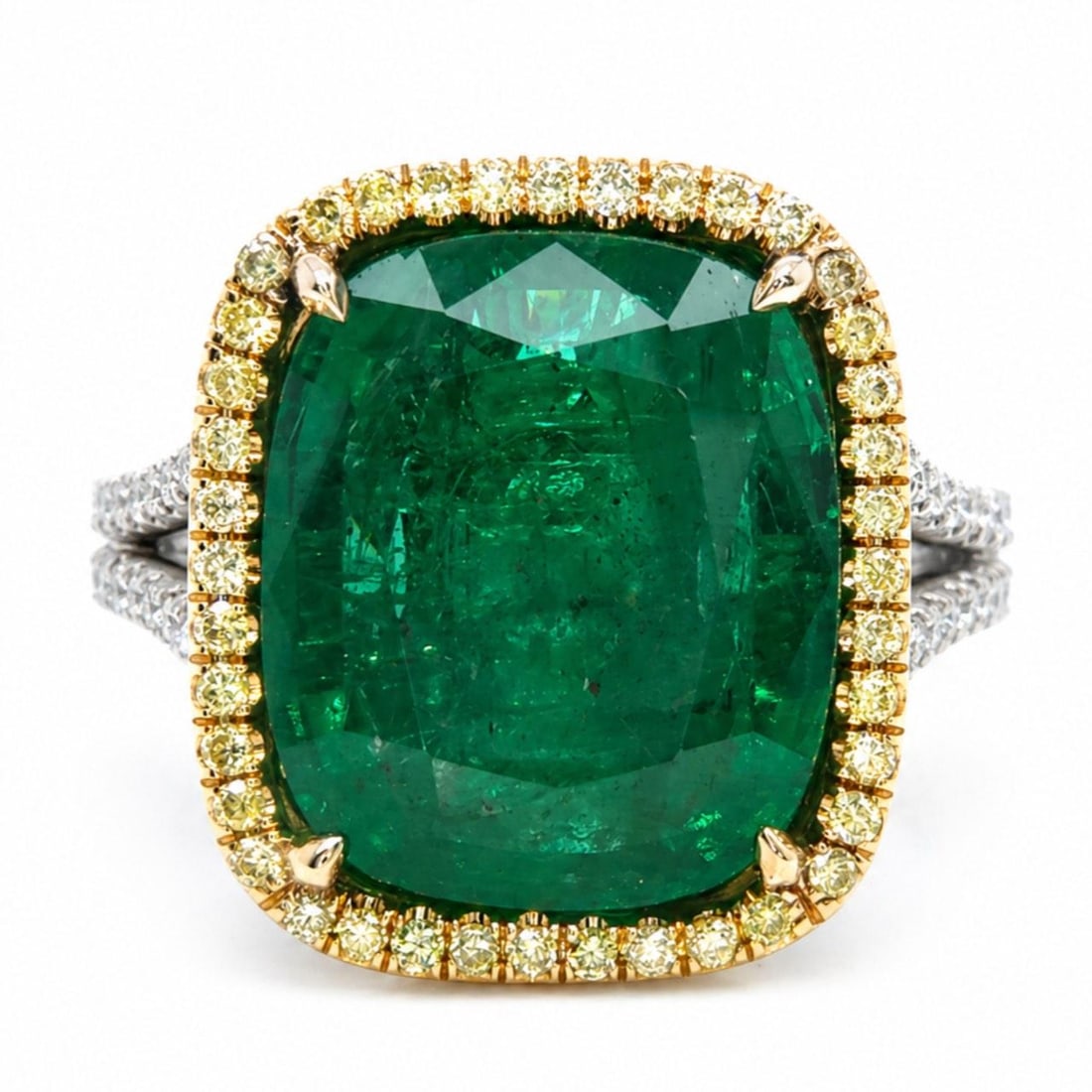 Emerald and Diamond 18K Two Tone Gold Ring with Fancy Yellow Accents (1 of 4)